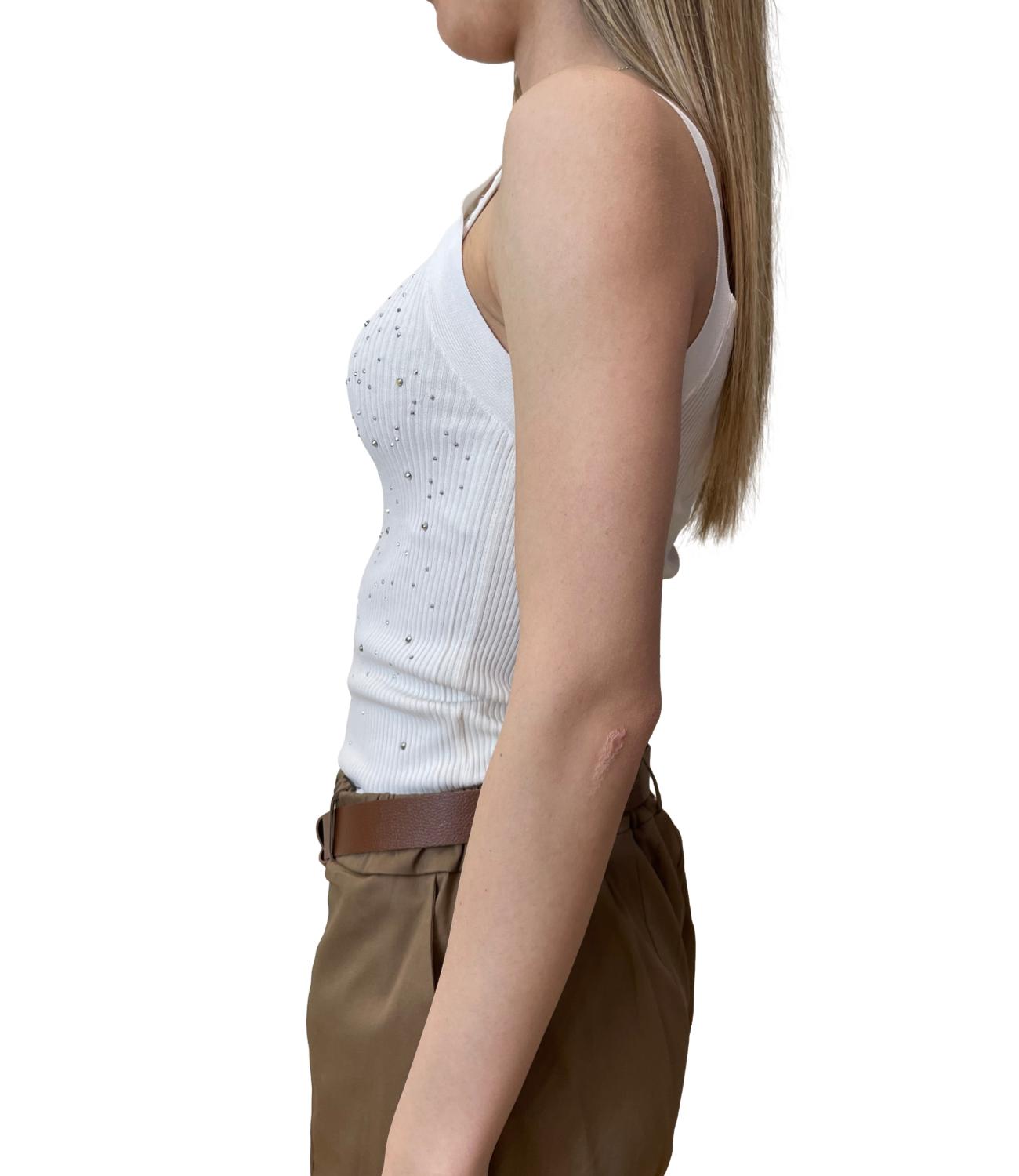 Susy Mix Canotta Strass Beige Donna