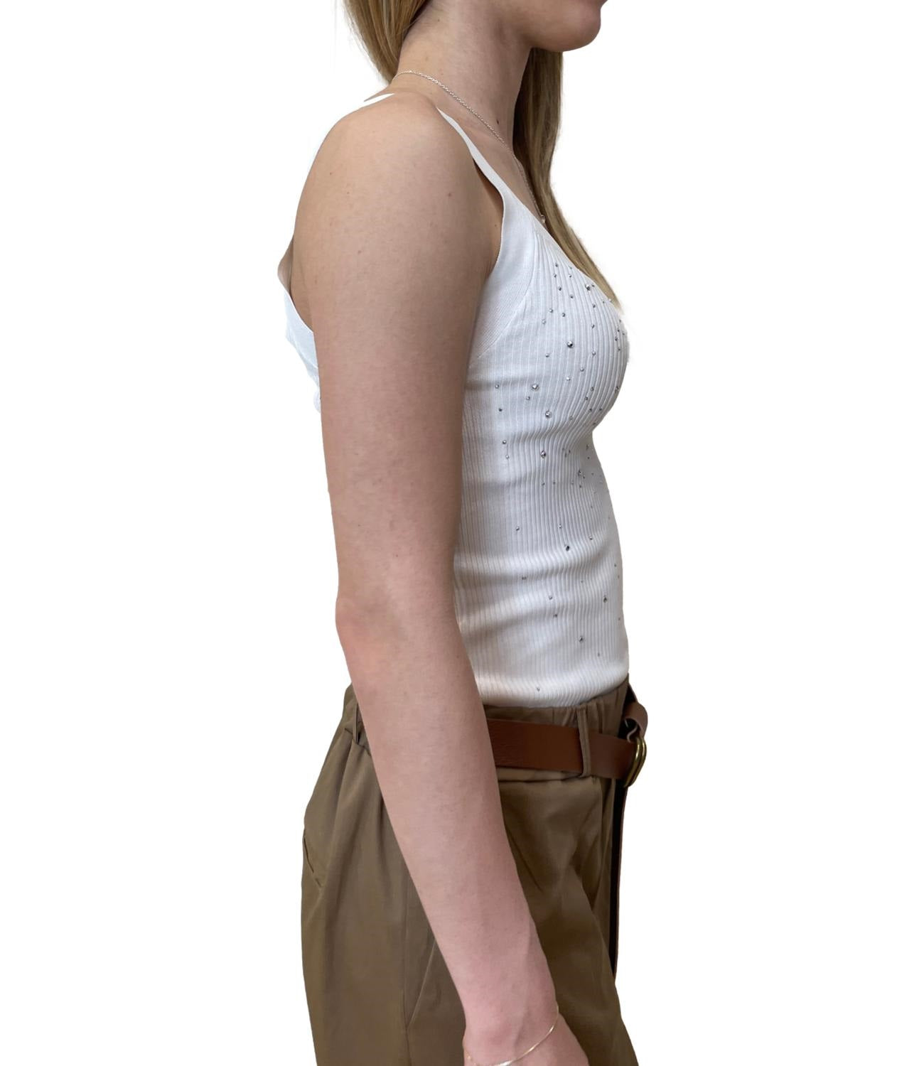 Susy Mix Canotta Strass Beige Donna