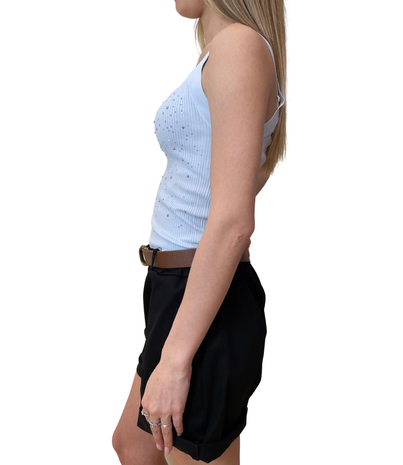 Susy Mix Canotta Strass Celeste