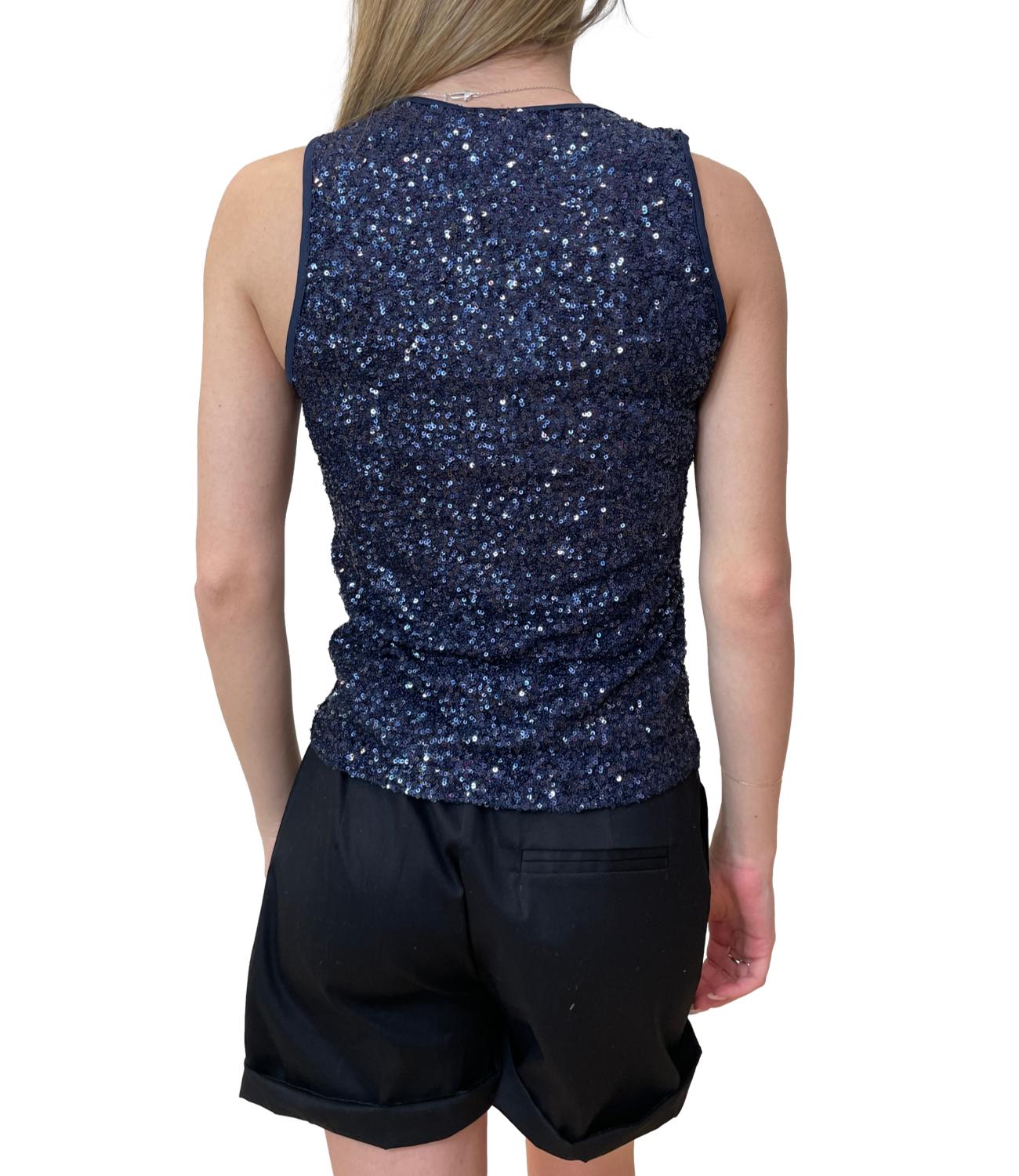 Susy Mix Canotta Paillettes Blu Donna