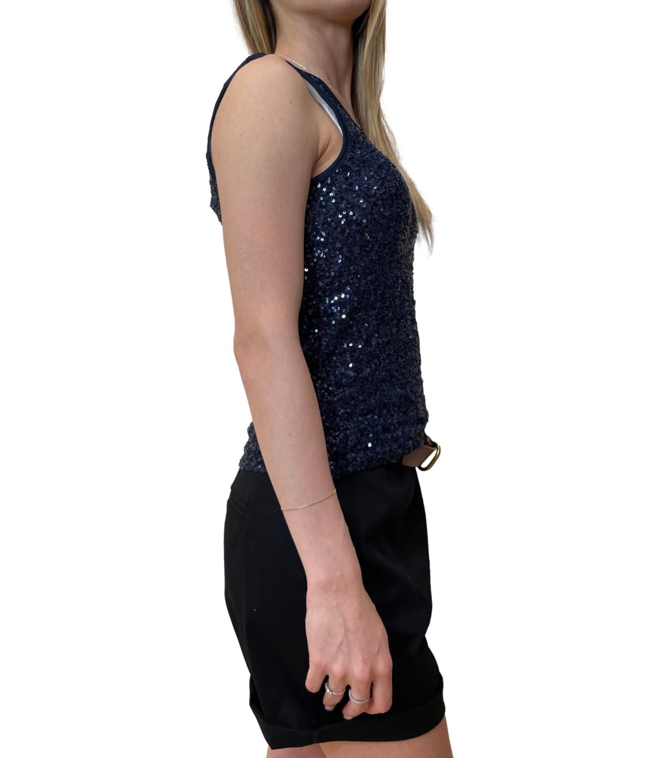 Susy Mix Canotta Paillettes Blu Donna