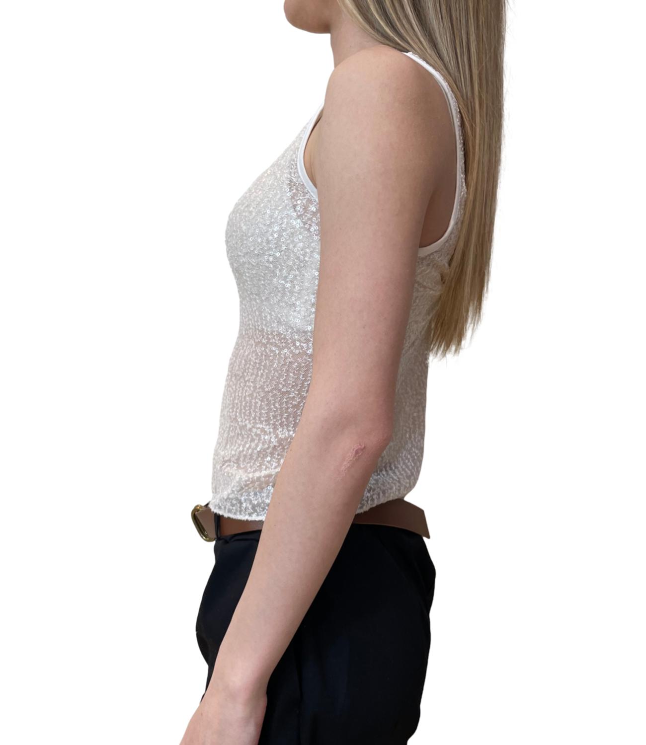 Susy Mix Canotta Paillettes Crema Donna