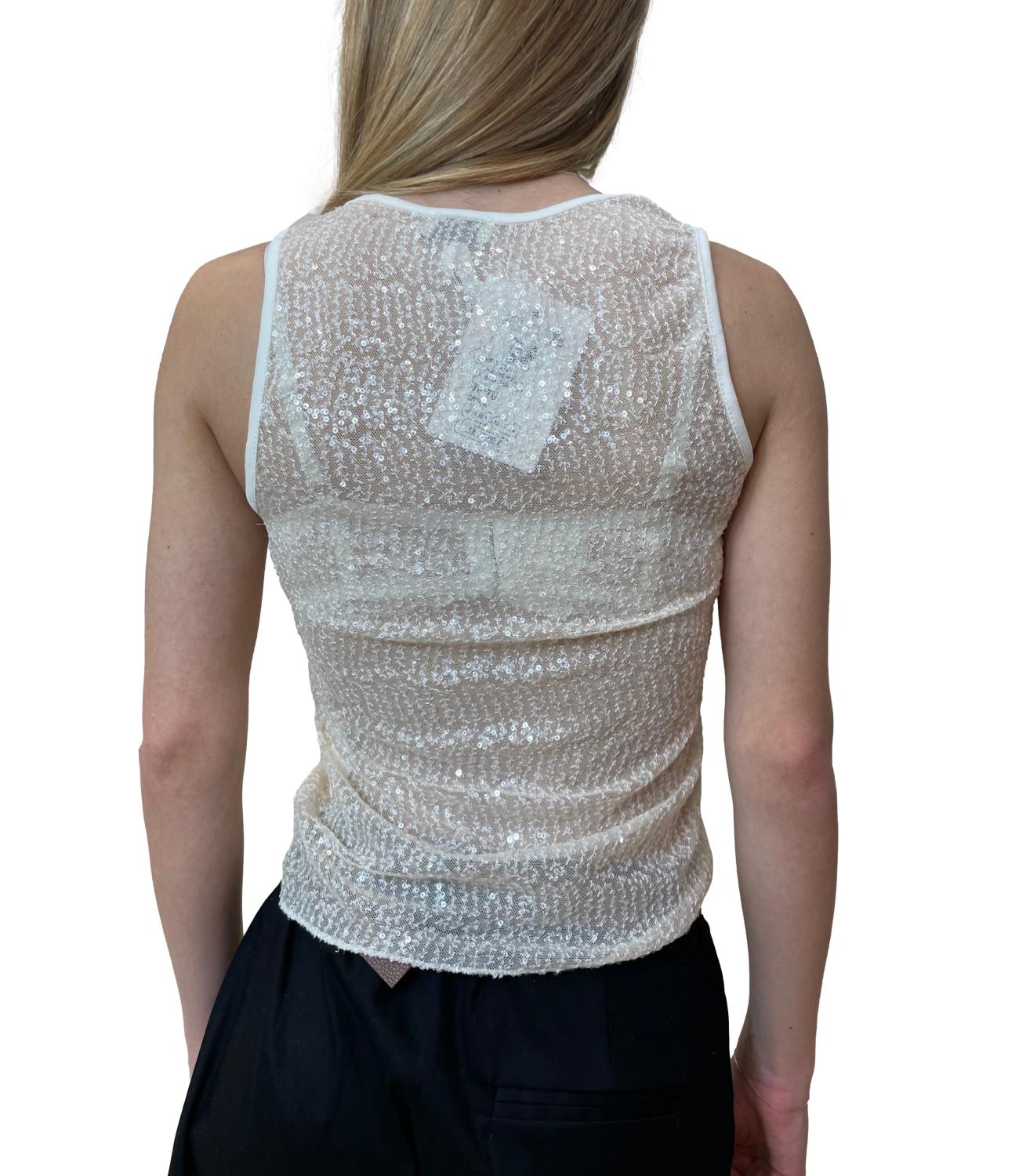 Susy Mix Canotta Paillettes Crema Donna