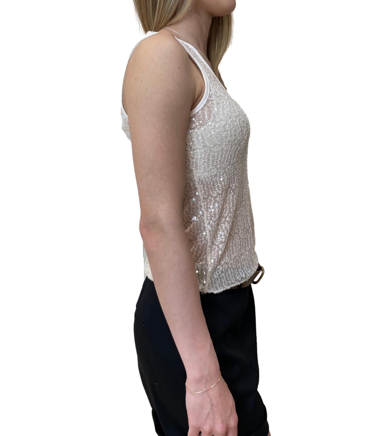 Susy Mix Canotta Paillettes Crema Donna