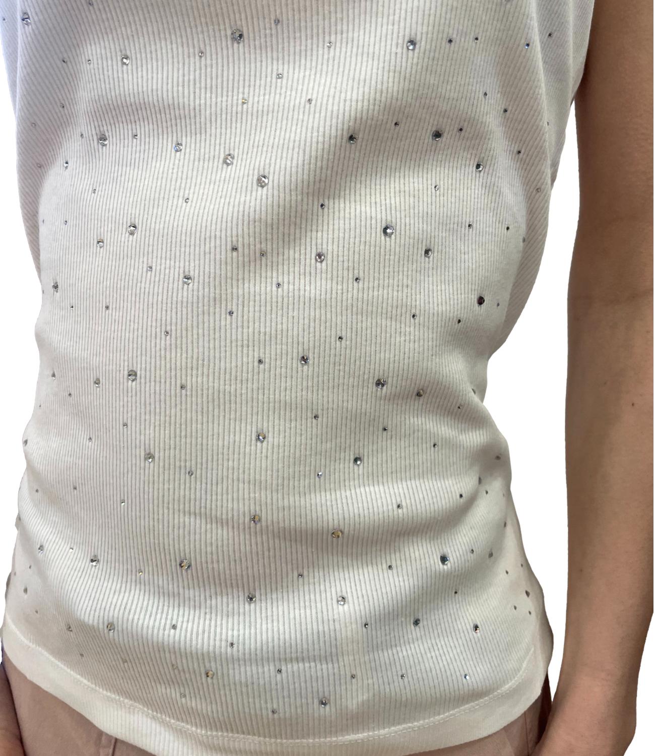 Susy Mix canotta bianca con strass donna