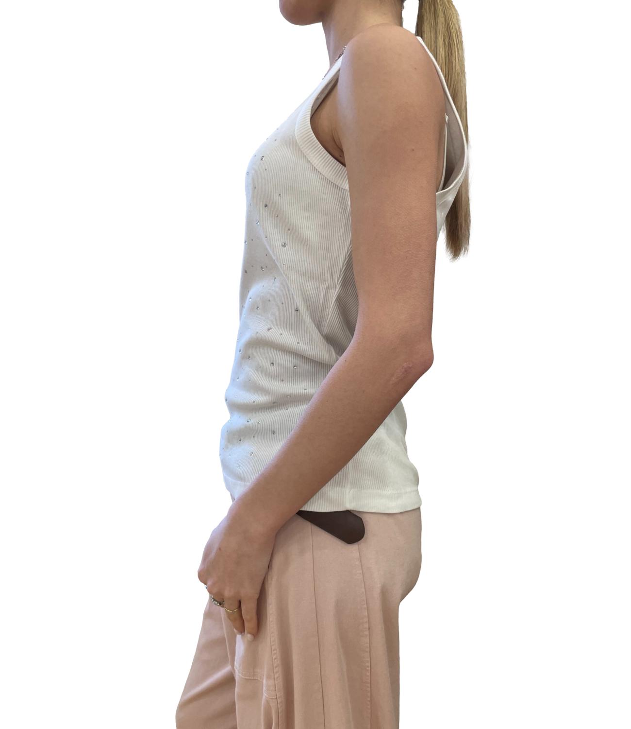 Susy Mix canotta bianca con strass donna