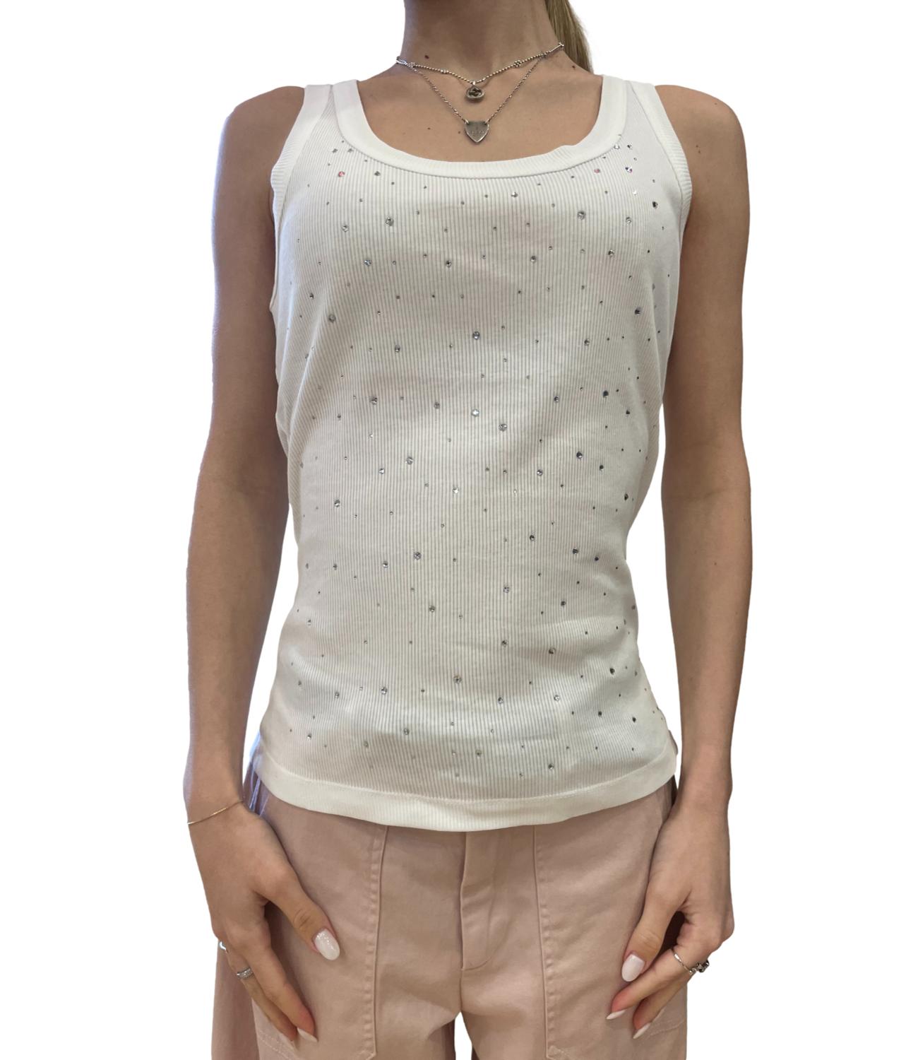 Susy Mix canotta bianca con strass donna