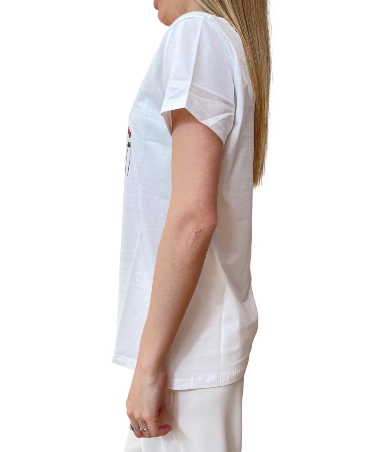 Vicolo t-shirt bianca stampa fiori donna