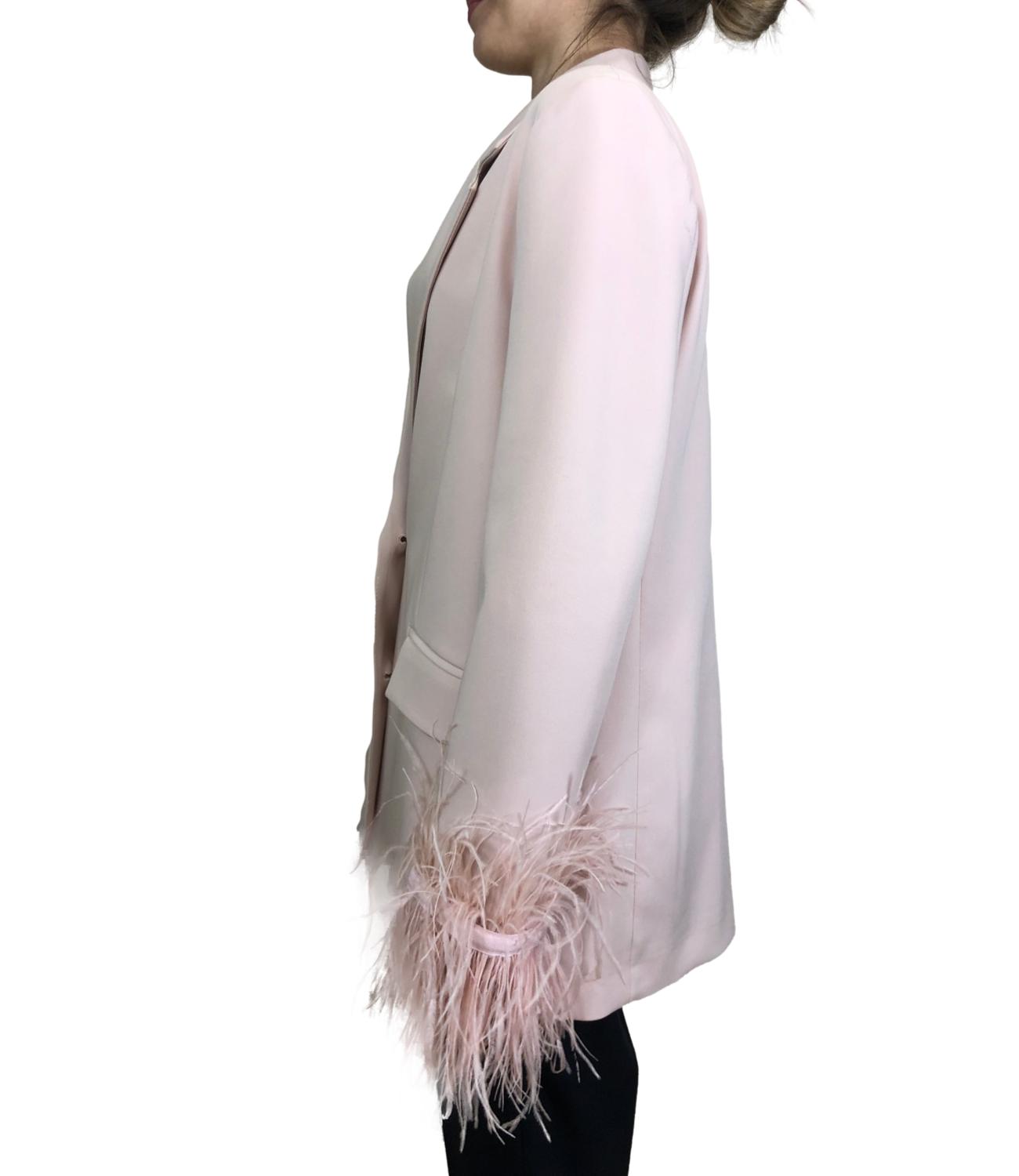 Vicolo giacca con piume rosa cipria donna