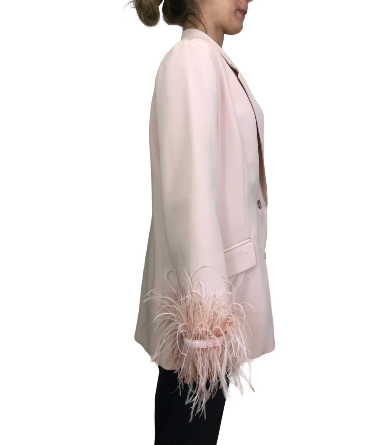 Vicolo giacca con piume rosa cipria donna