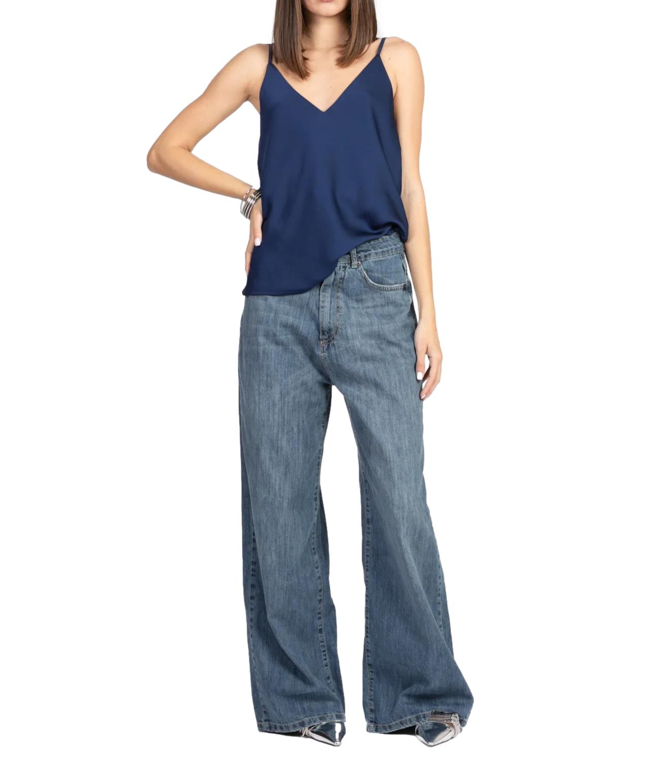 Vicolo canotta satin blu donna