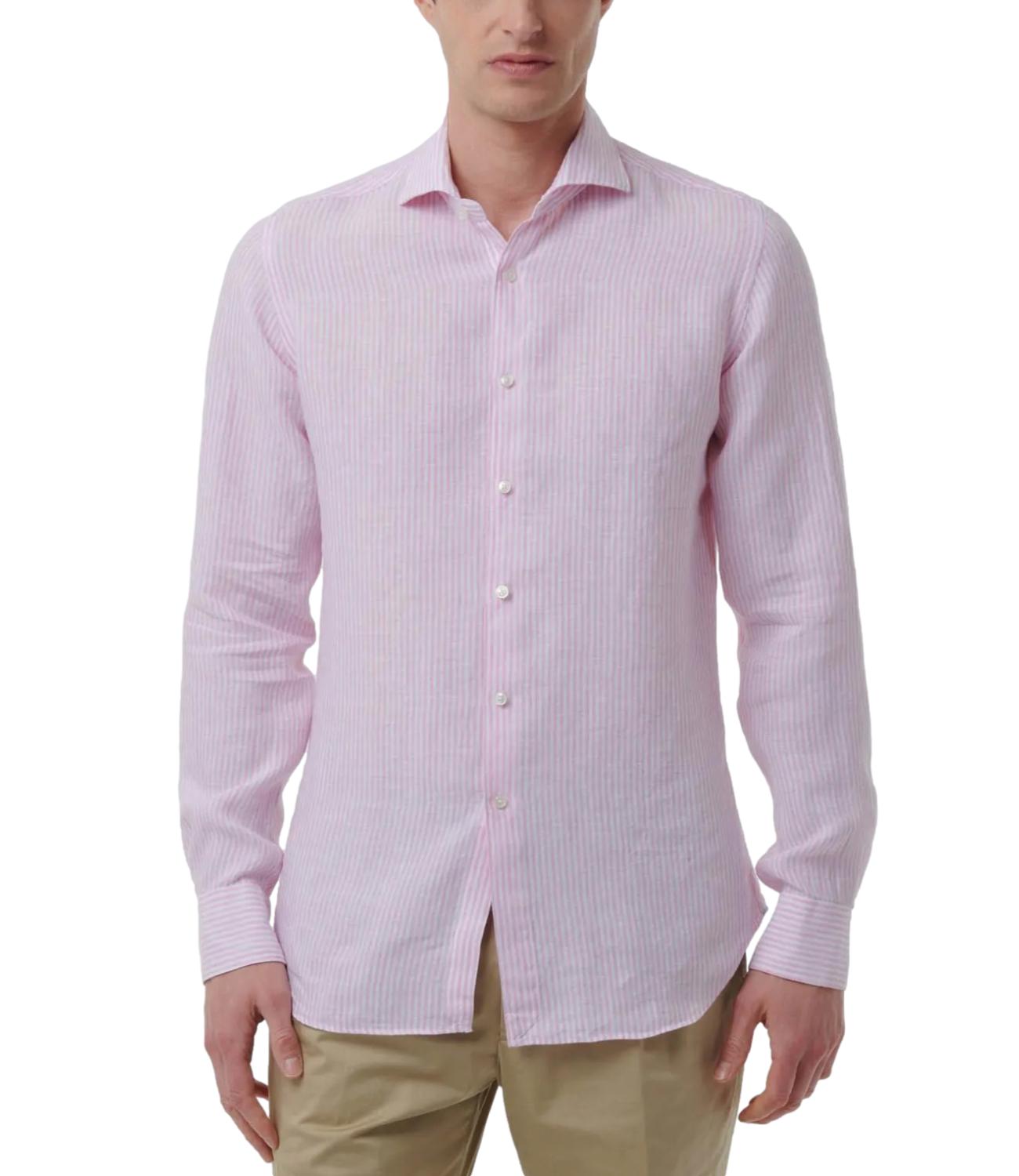 Camicia lino riga bianca e rosa