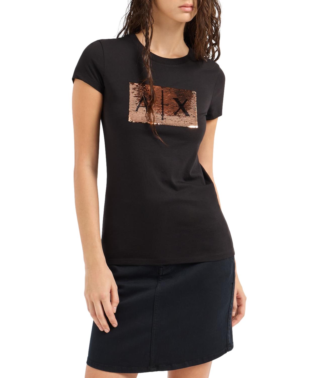 T-shirt nera donna paillettes