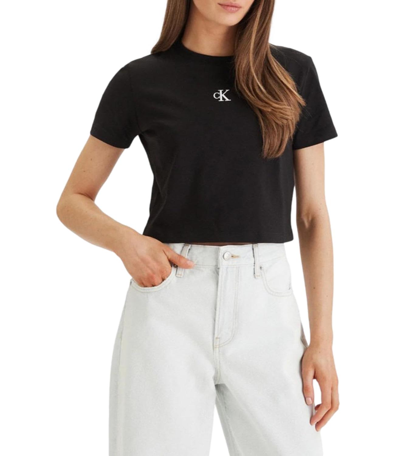 T-shirt Calvin Klein Jeans a maniche corte con mini logo centrale Nero Donna