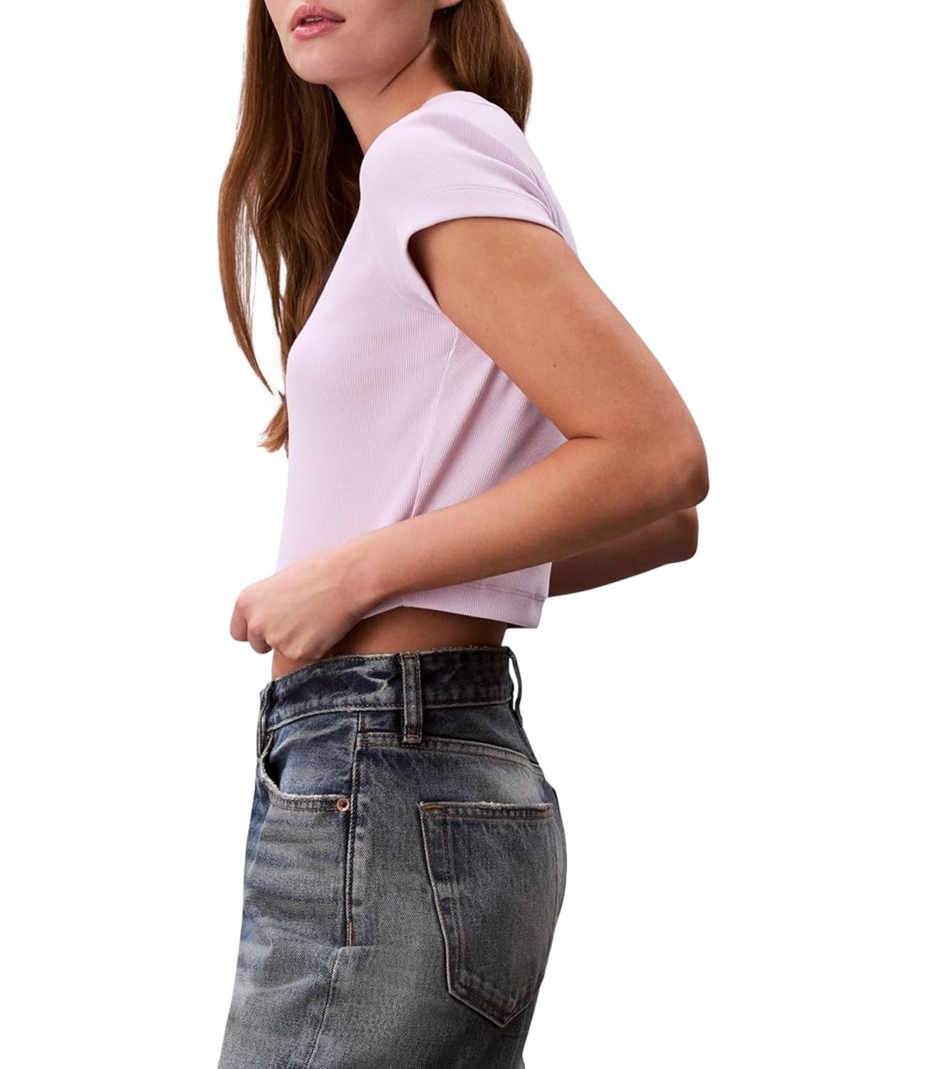 T-shirt Calvin Klein Jeans a maniche corte micro costine con logo centrale Lilla Donna