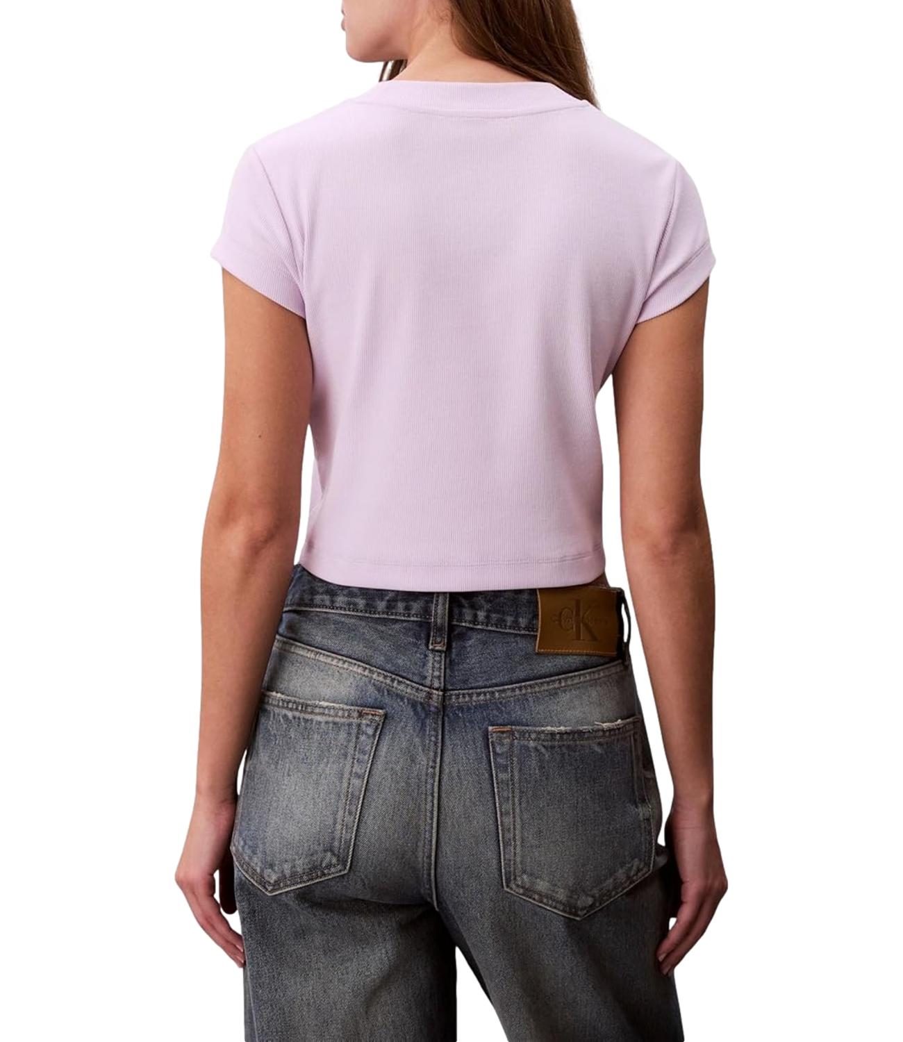 T-shirt Calvin Klein Jeans a maniche corte micro costine con logo centrale Lilla Donna