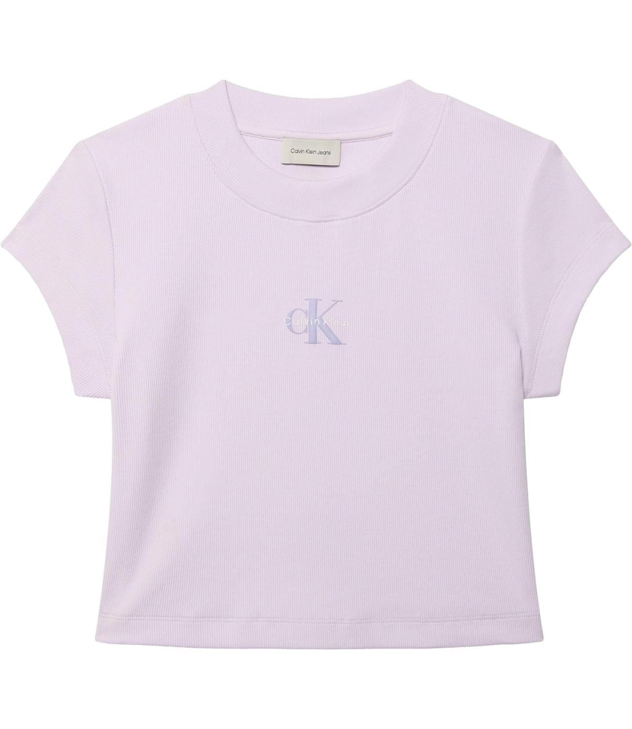 T-shirt Calvin Klein Jeans a maniche corte micro costine con logo centrale Lilla Donna