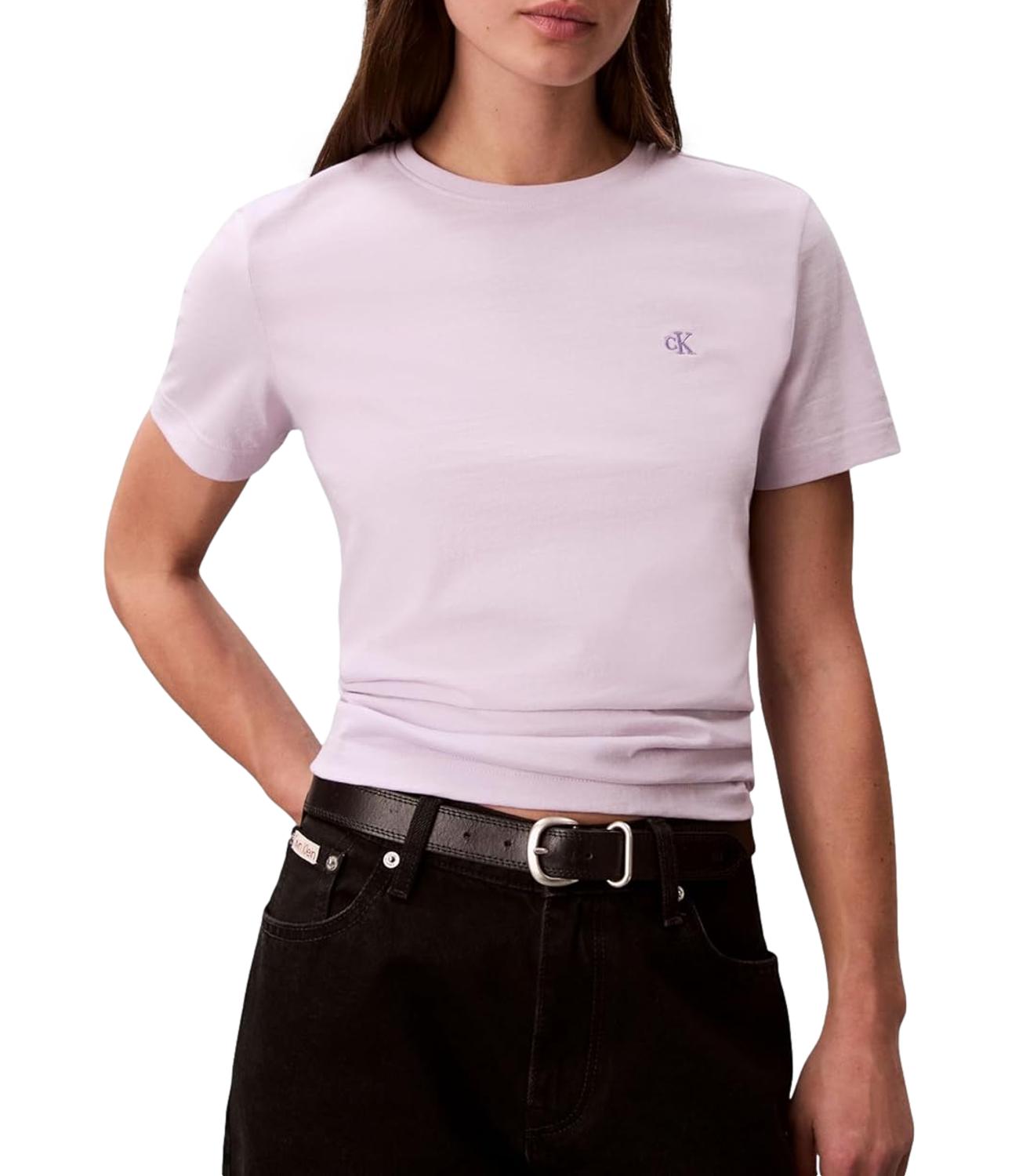 T-shirt Calvin Klein Jeans a maniche corte con mini logo ricamato Lilla Donna