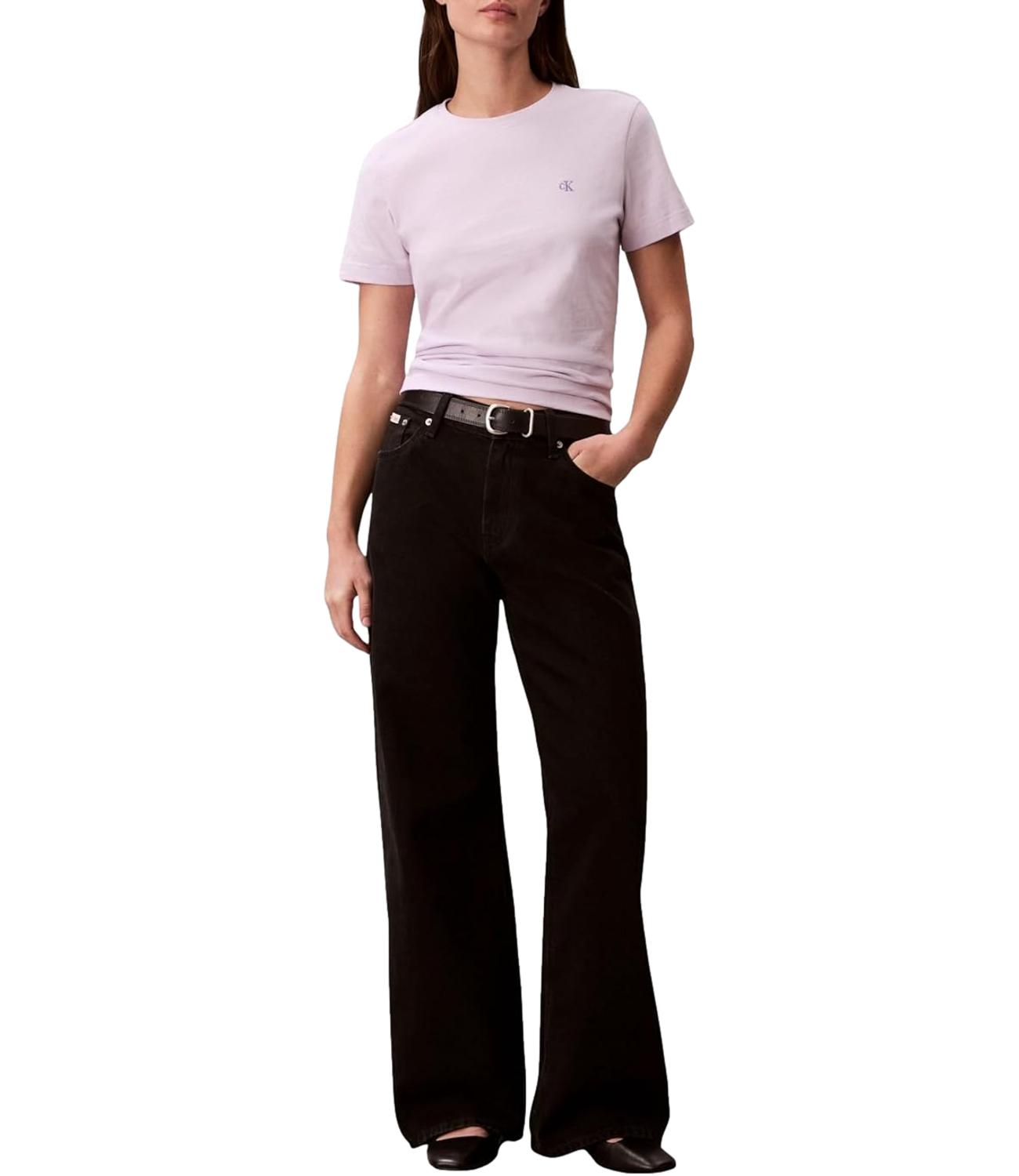 T-shirt Calvin Klein Jeans a maniche corte con mini logo ricamato Lilla Donna