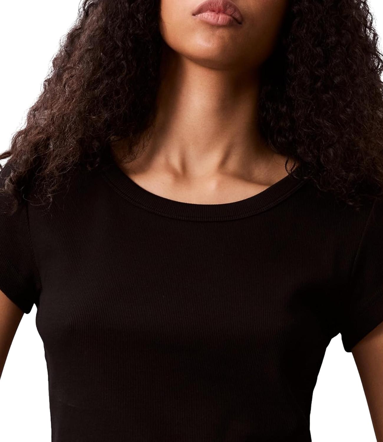T-shirt Calvin Klein Jeans a maniche corte in micro costine con patch logo Nero Donna