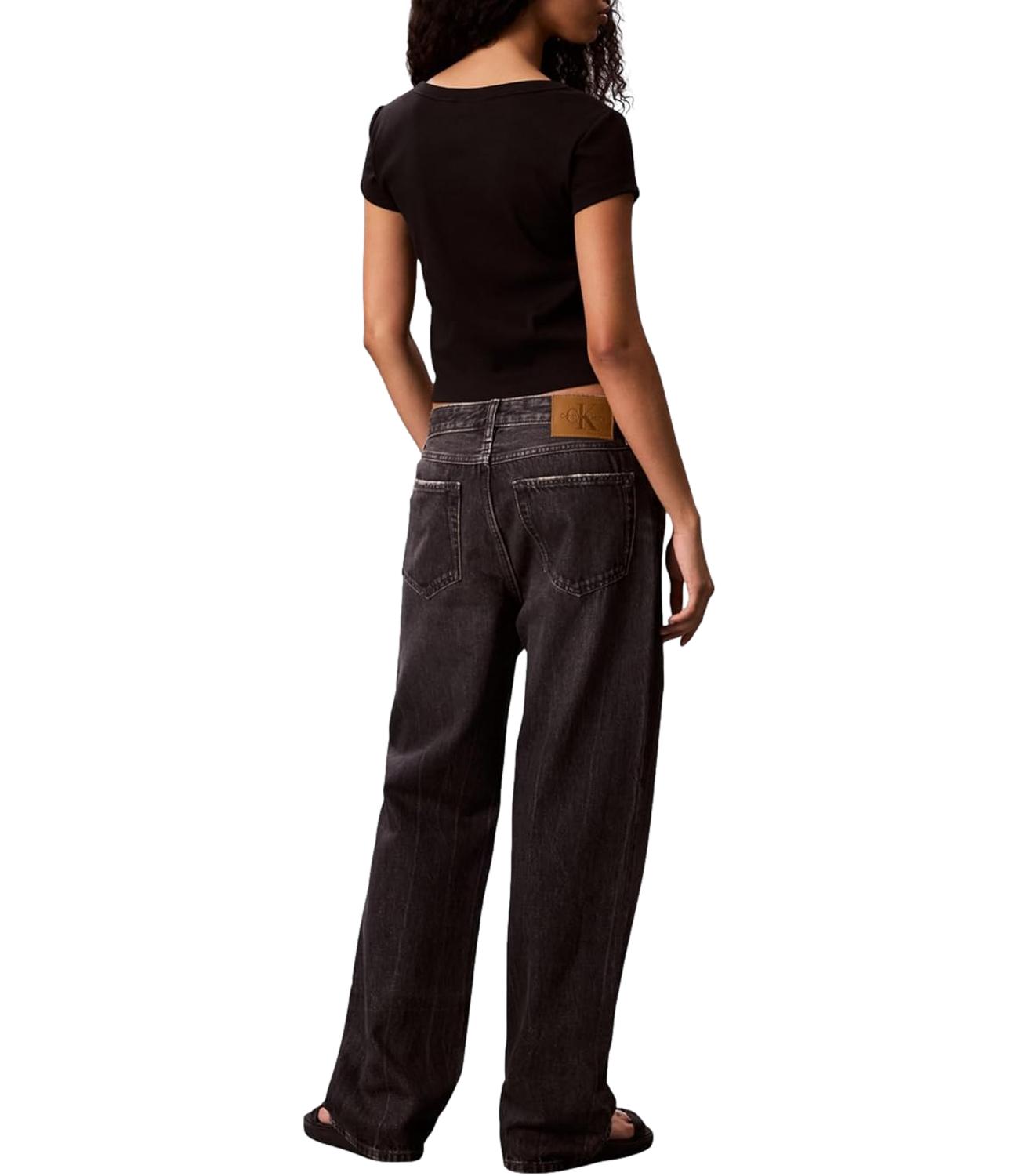 T-shirt Calvin Klein Jeans a maniche corte in micro costine con patch logo Nero Donna