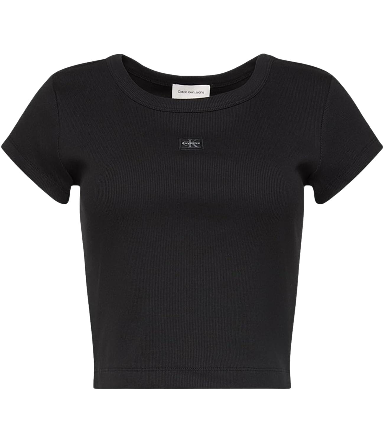 T-shirt Calvin Klein Jeans a maniche corte in micro costine con patch logo Nero Donna