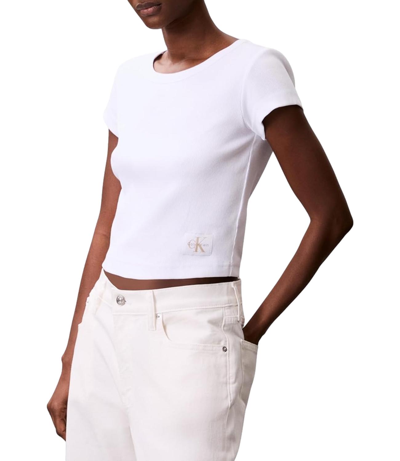 T-shirt Calvin Klein Jeans a maniche corte in micro costine con patch logo Bianca Donna