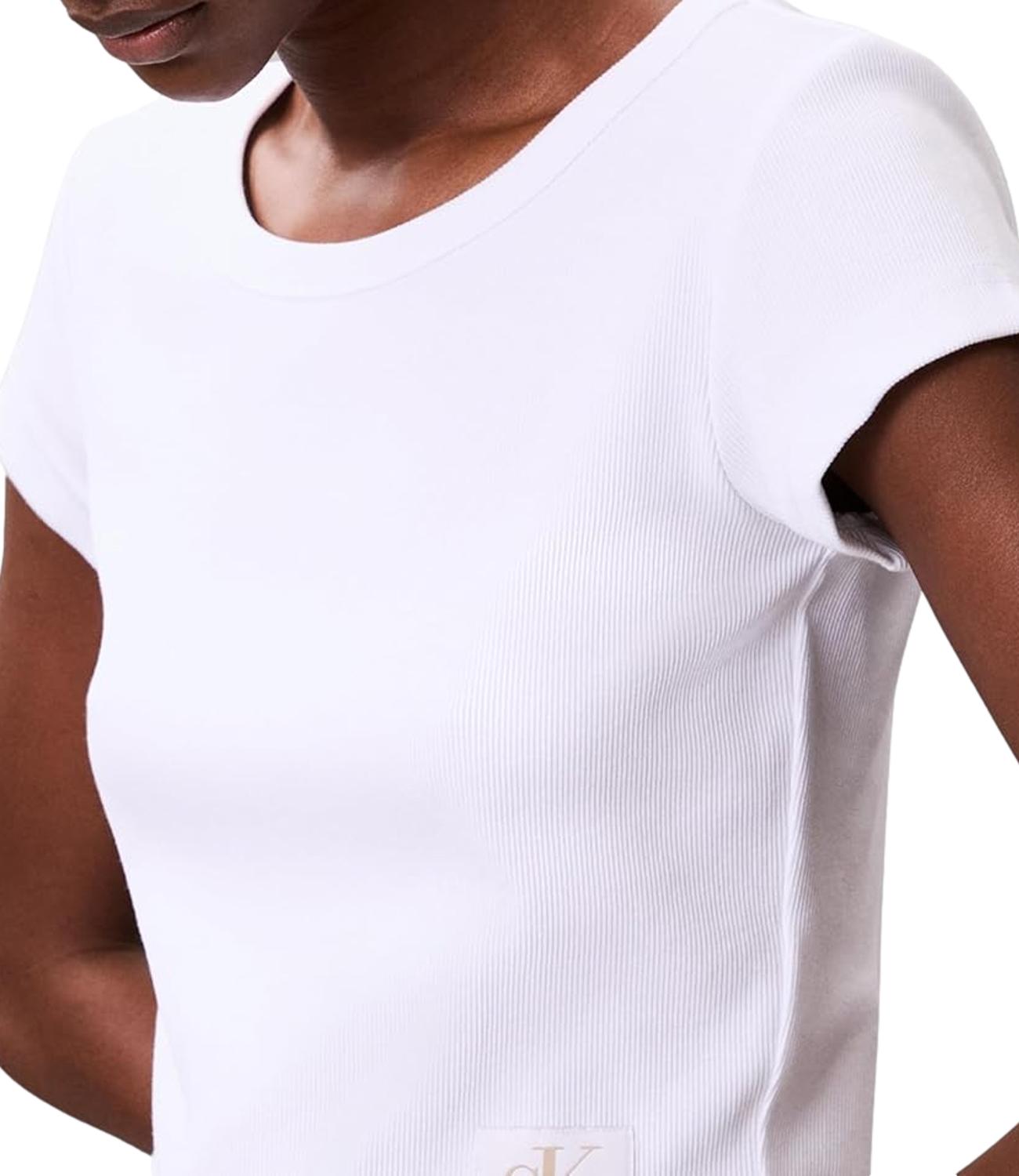 T-shirt Calvin Klein Jeans a maniche corte in micro costine con patch logo Bianca Donna