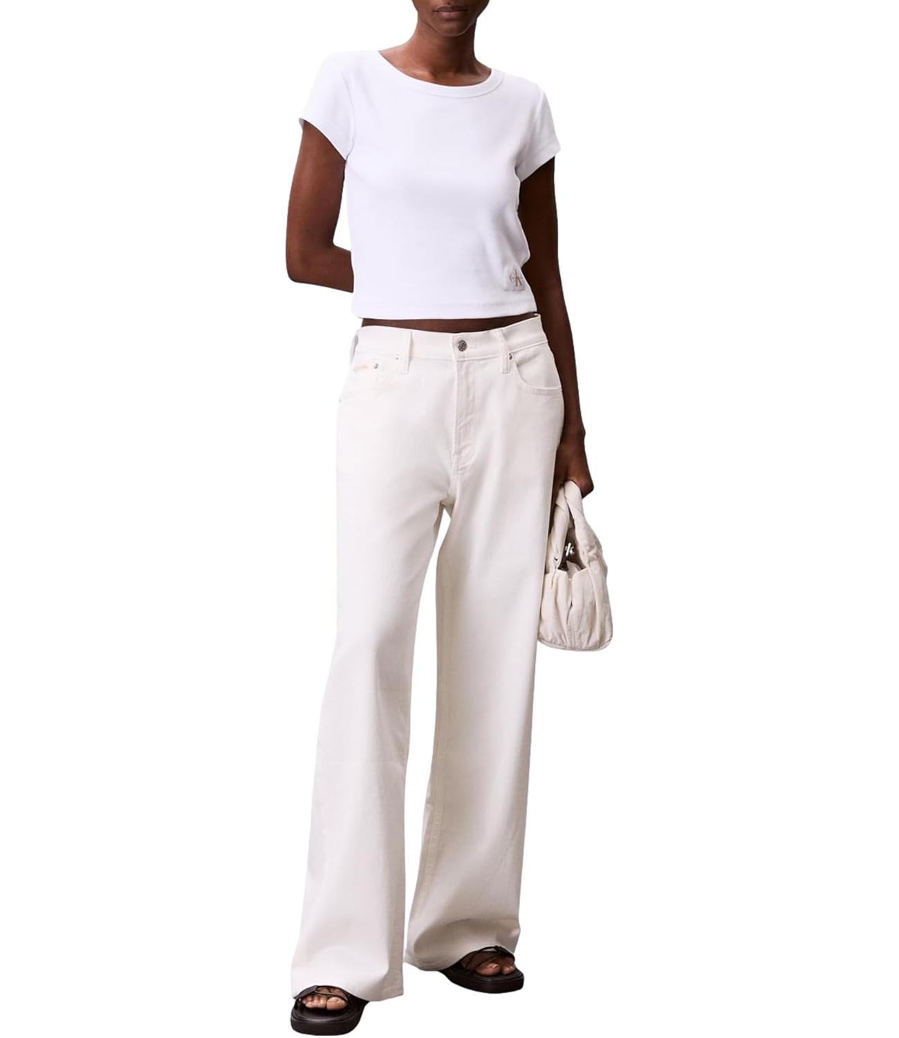 T-shirt Calvin Klein Jeans a maniche corte in micro costine con patch logo Bianca Donna