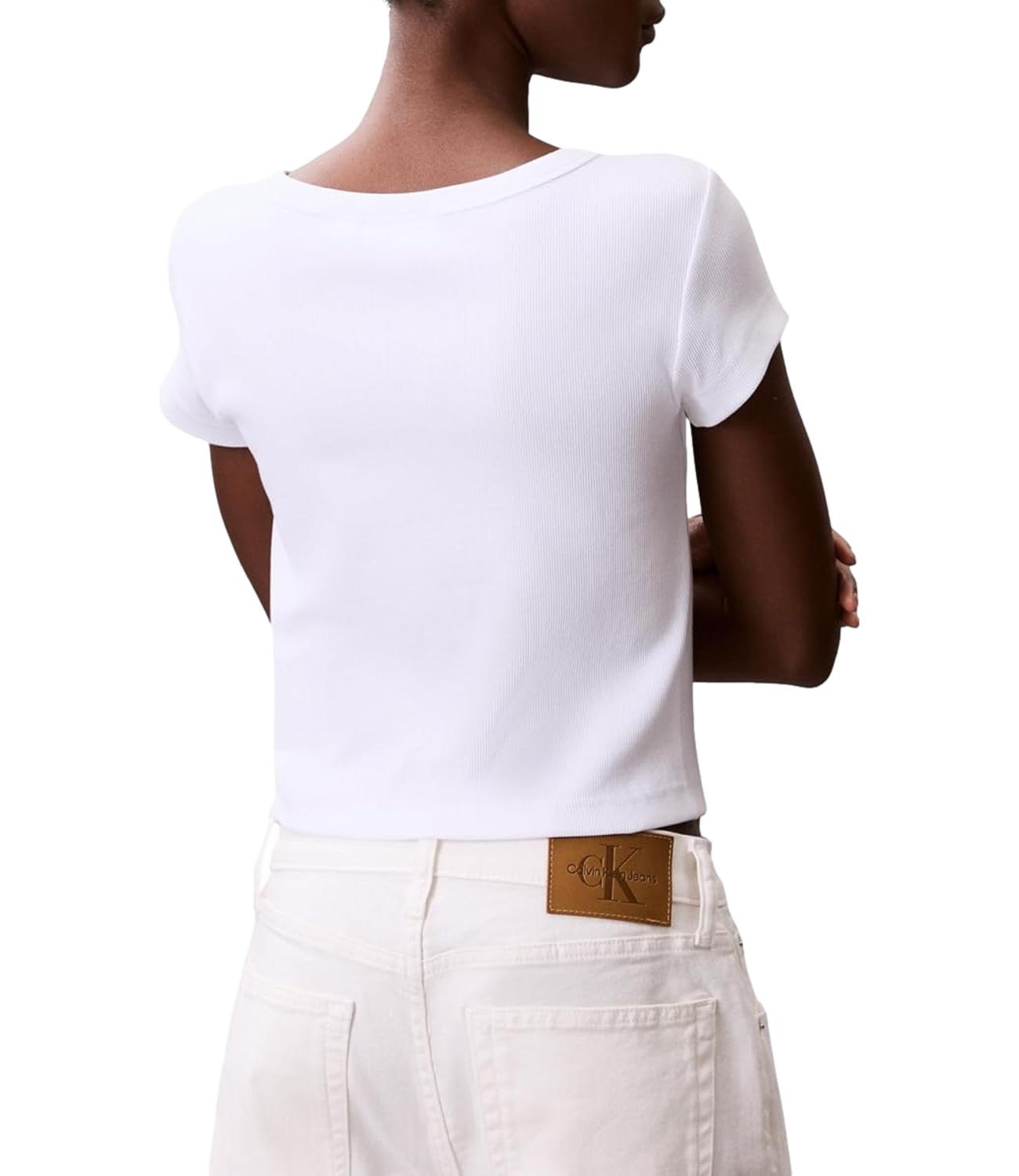 T-shirt Calvin Klein Jeans a maniche corte in micro costine con patch logo Bianca Donna