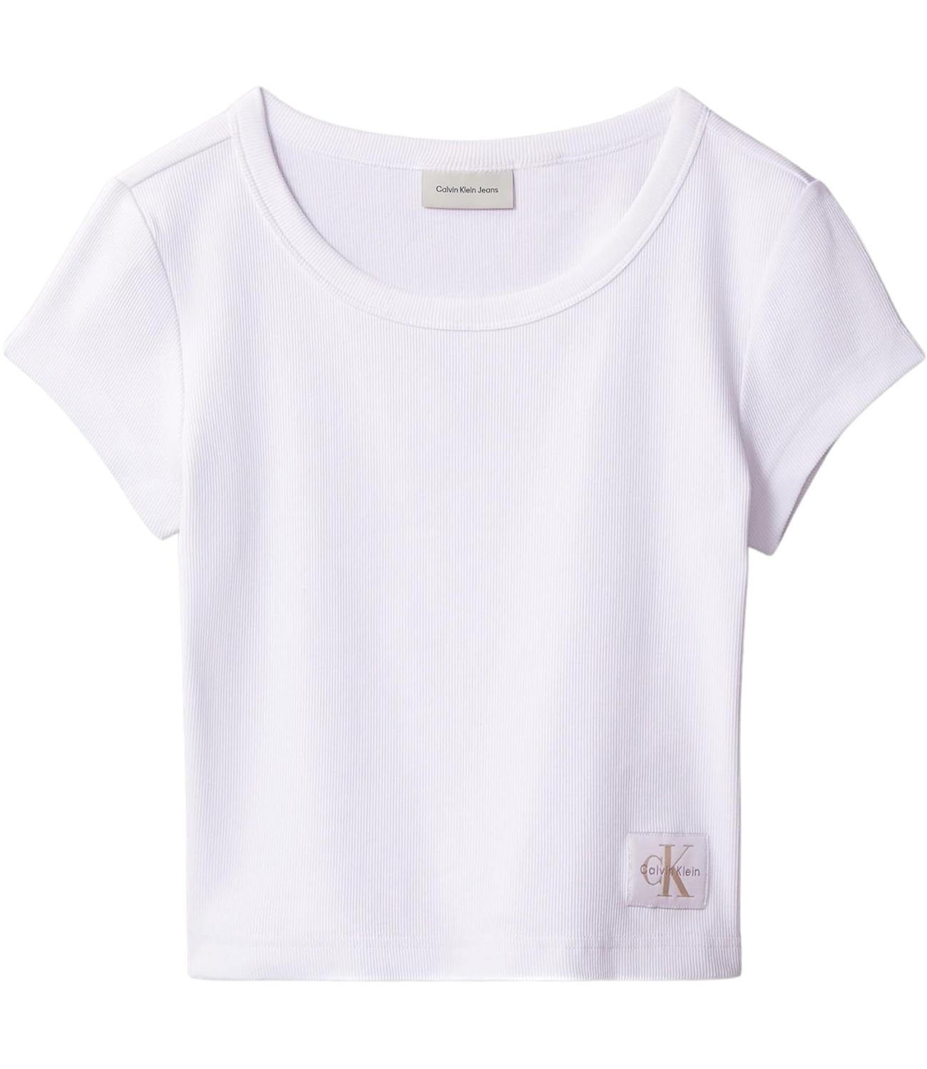 T-shirt Calvin Klein Jeans a maniche corte in micro costine con patch logo Bianca Donna
