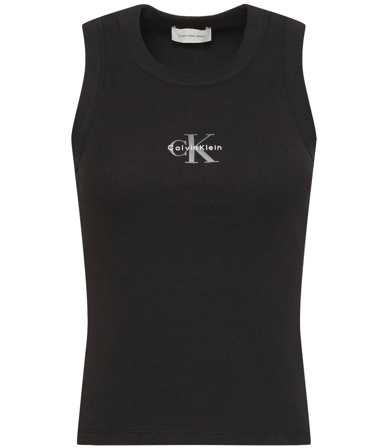 Top a canotta Calvin Klein Jeans in micro costine con logo centrale Nero Donna