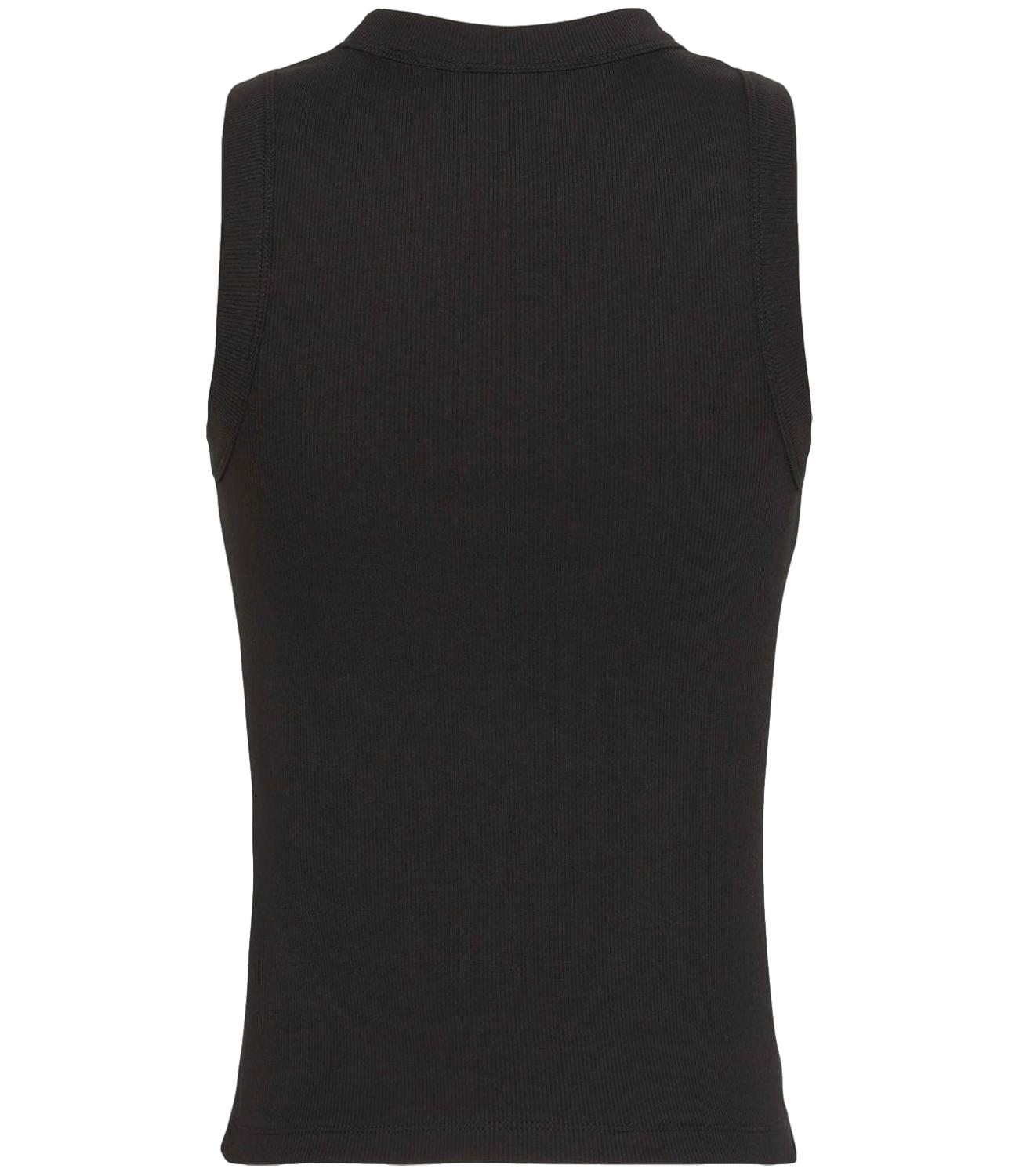 Top a canotta Calvin Klein Jeans in micro costine con logo centrale Nero Donna