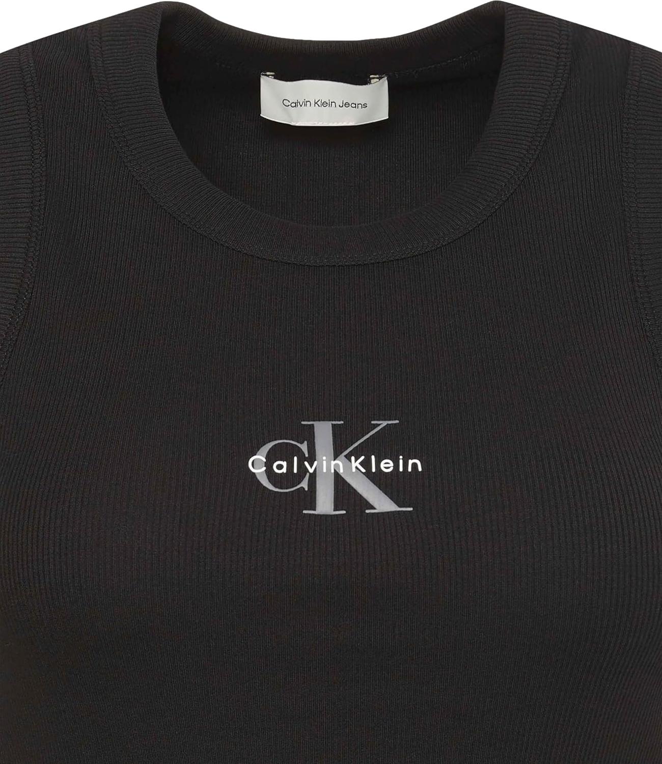 Top a canotta Calvin Klein Jeans in micro costine con logo centrale Nero Donna