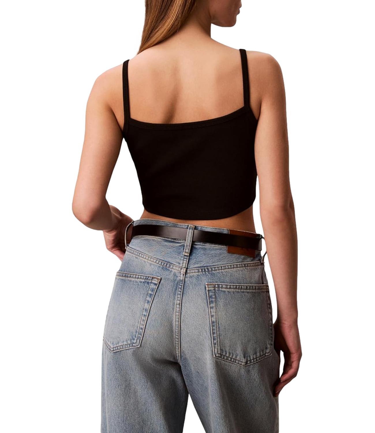 Top corto Calvin Klein Jeans a spalline sottili in micro costine Nero Donna
