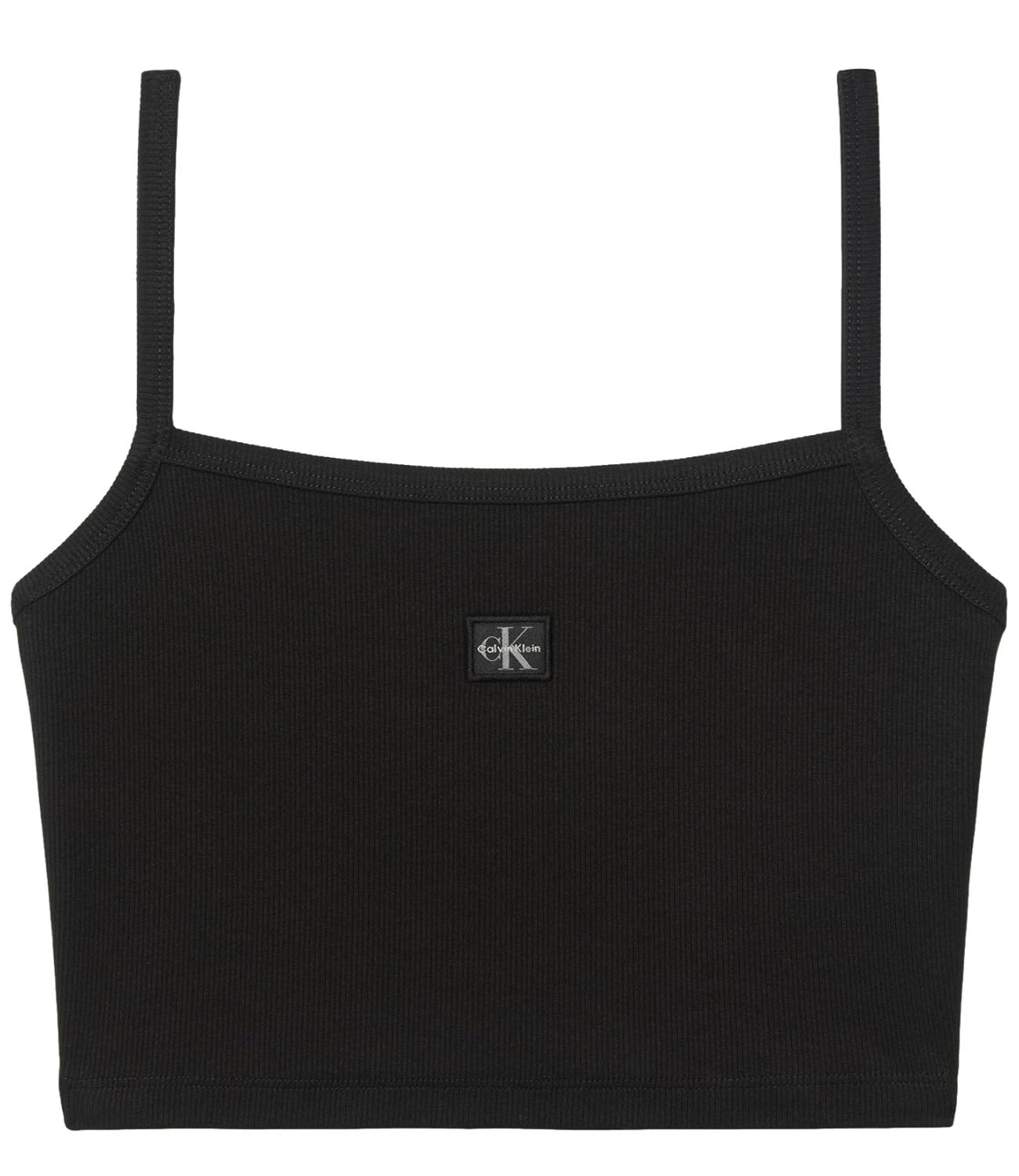 Top corto Calvin Klein Jeans a spalline sottili in micro costine Nero Donna