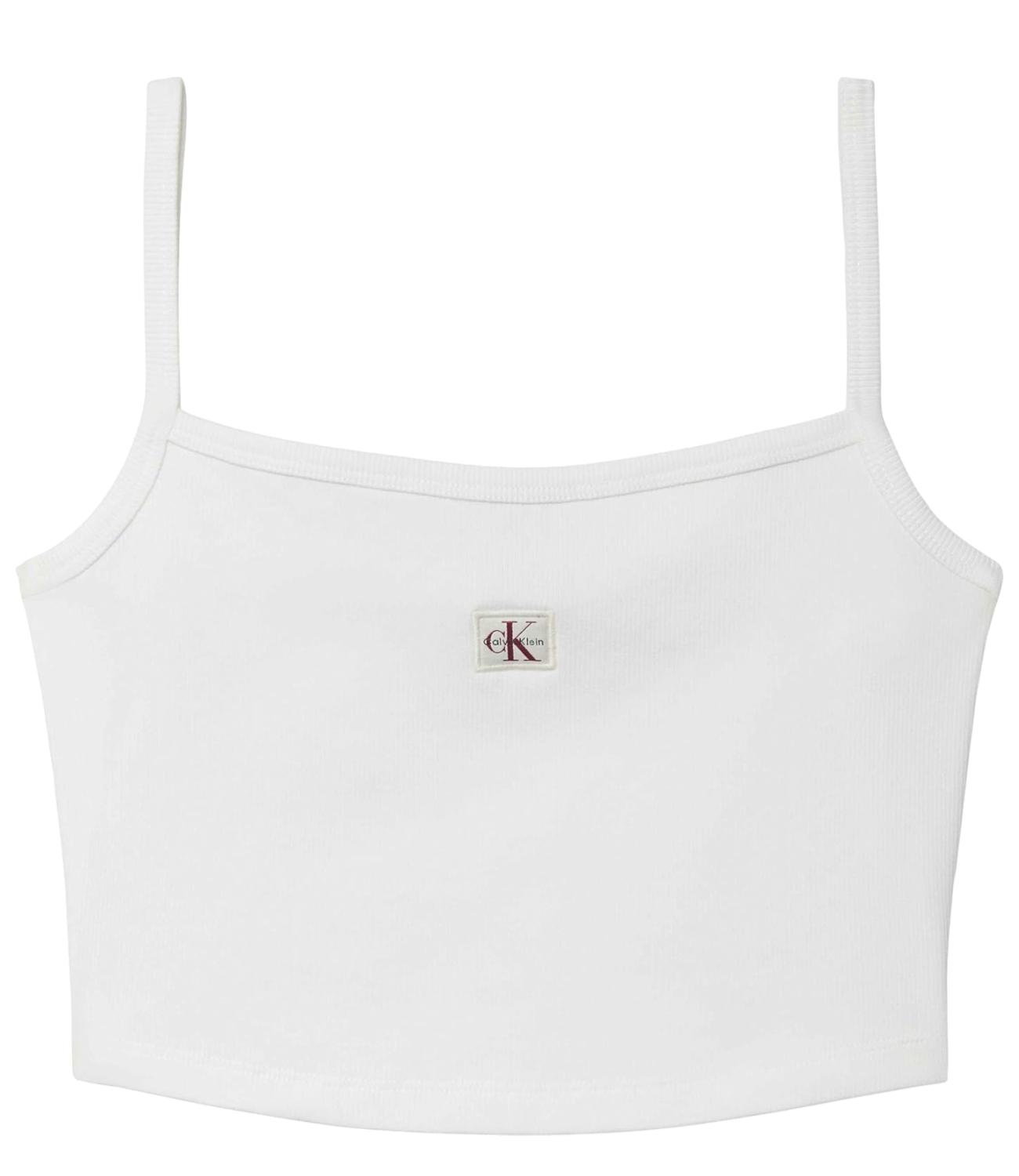 Top corto Calvin Klein Jeans a spalline sottili in micro costine Bianca Donna
