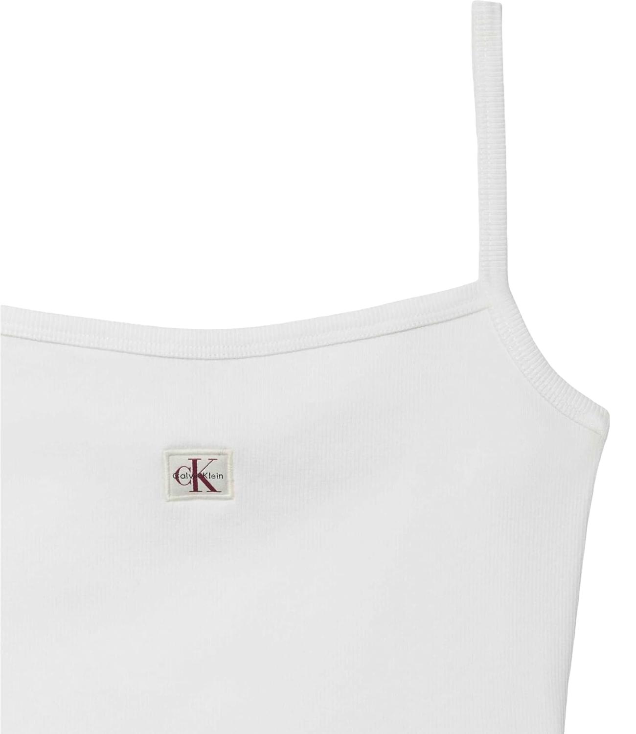 Top corto Calvin Klein Jeans a spalline sottili in micro costine Bianca Donna
