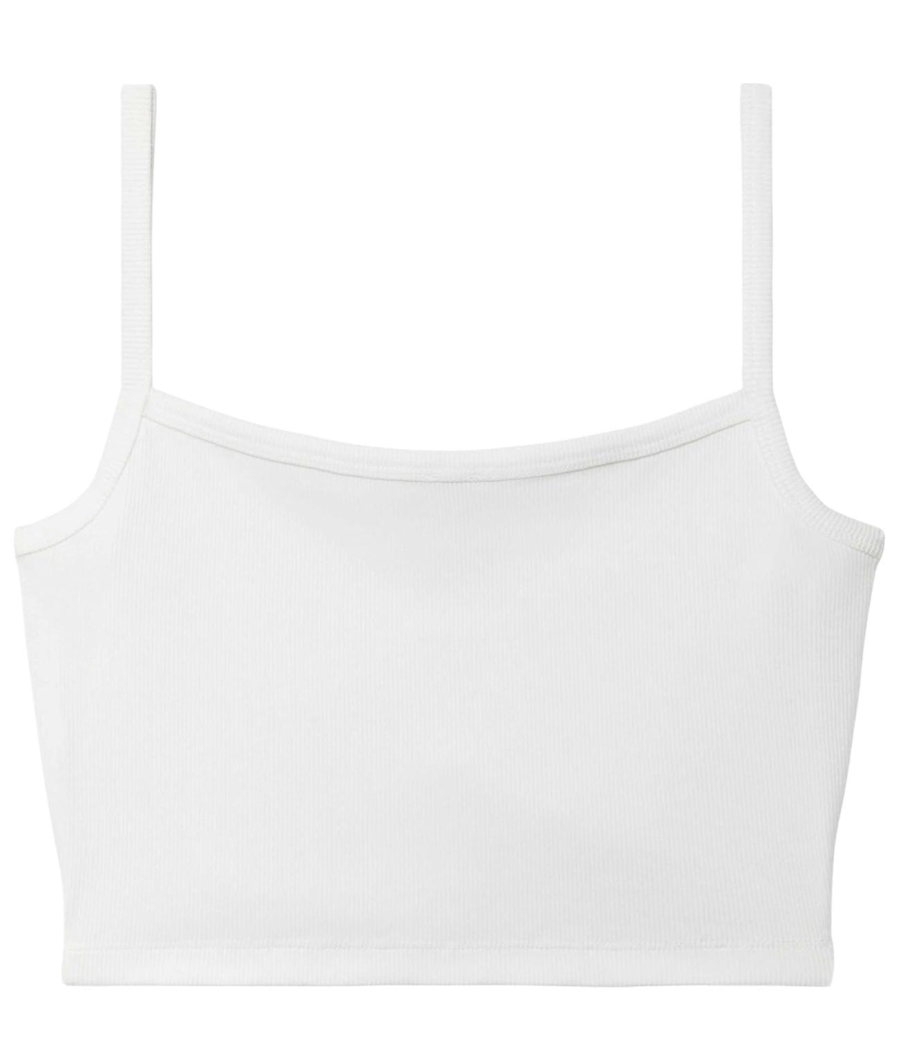 Top corto Calvin Klein Jeans a spalline sottili in micro costine Bianca Donna