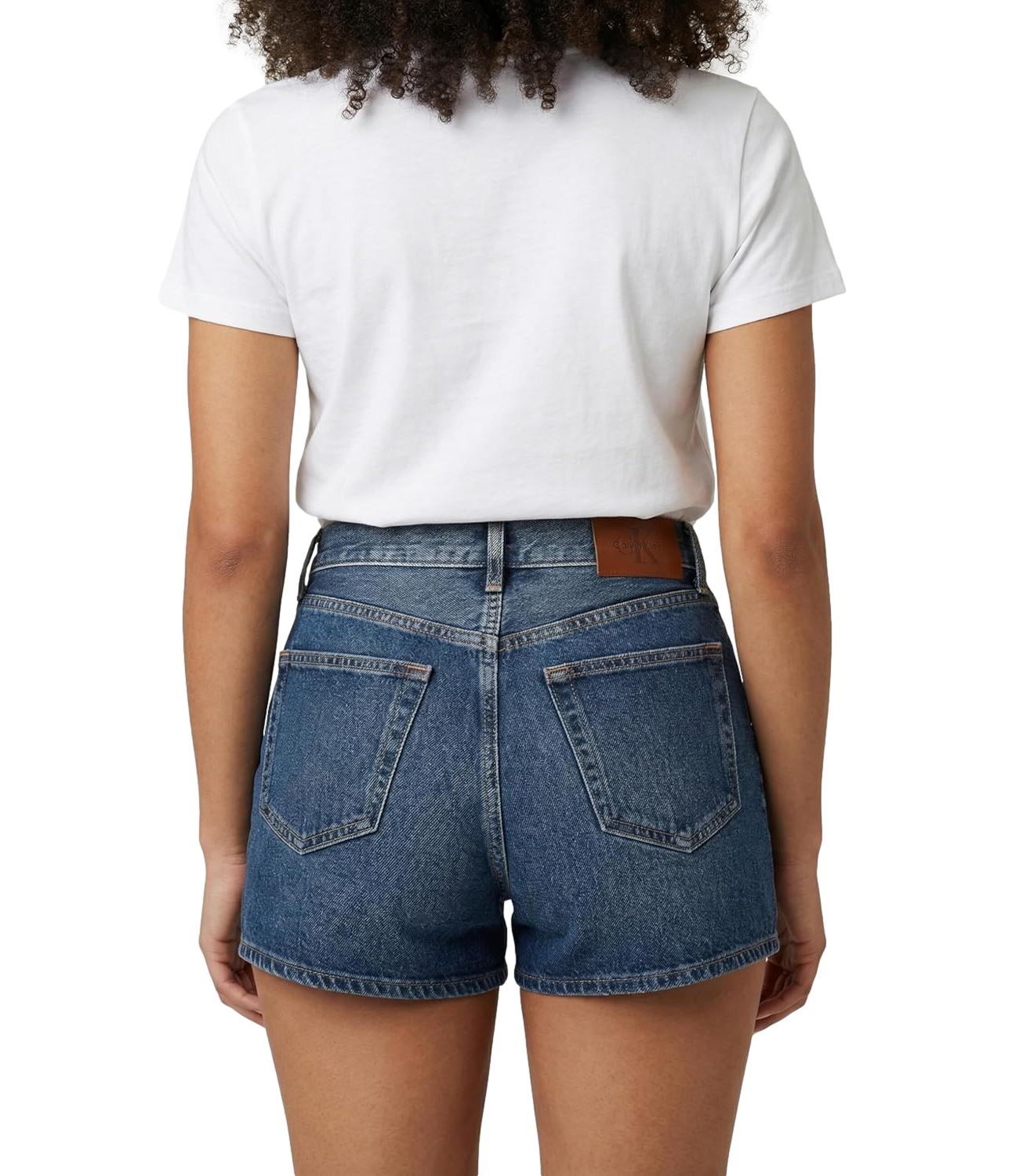 Shorts in denim Calvin Klein Jeans a vita alta con orlo a taglio vivo Blu Denim Donna