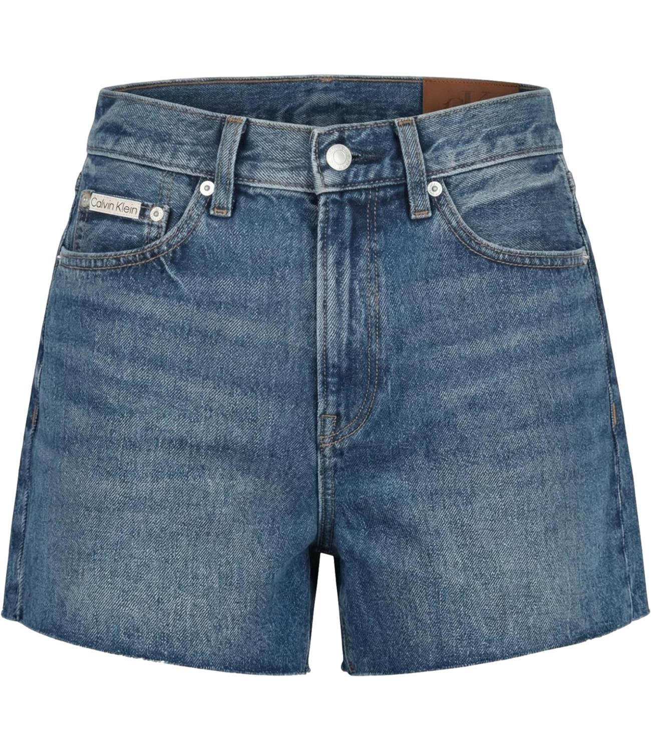 Shorts in denim Calvin Klein Jeans a vita alta con orlo a taglio vivo Blu Denim Donna