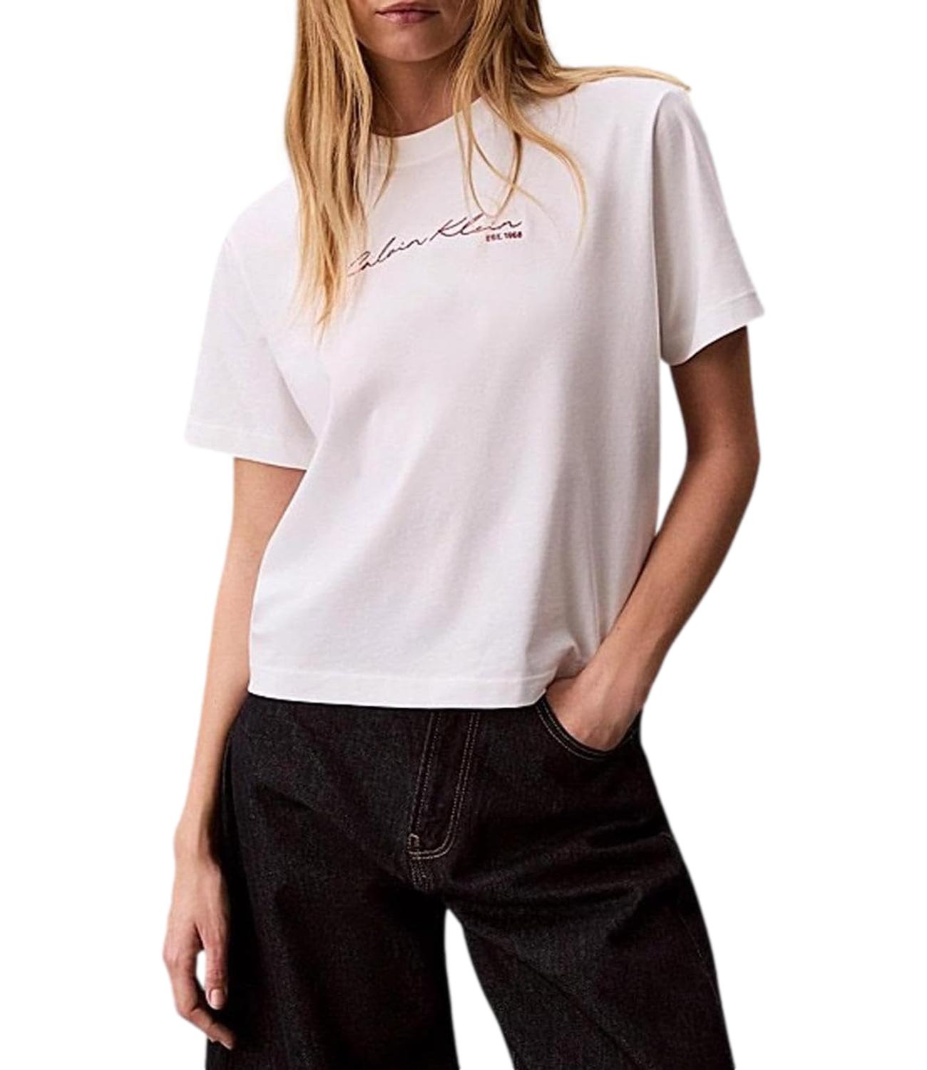 T-shirt Calvin Klein Jeans a maniche corte con logo script ricamato Bianco Donna