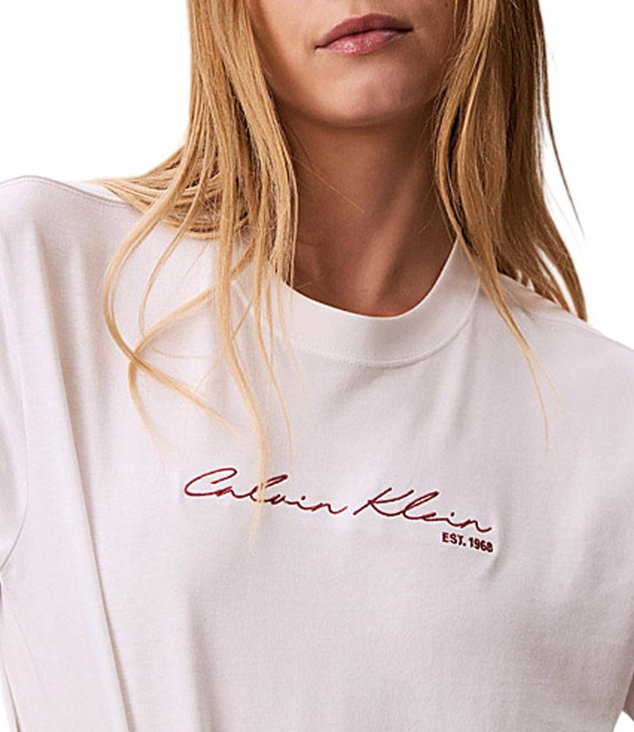 T-shirt Calvin Klein Jeans a maniche corte con logo script ricamato Bianco Donna