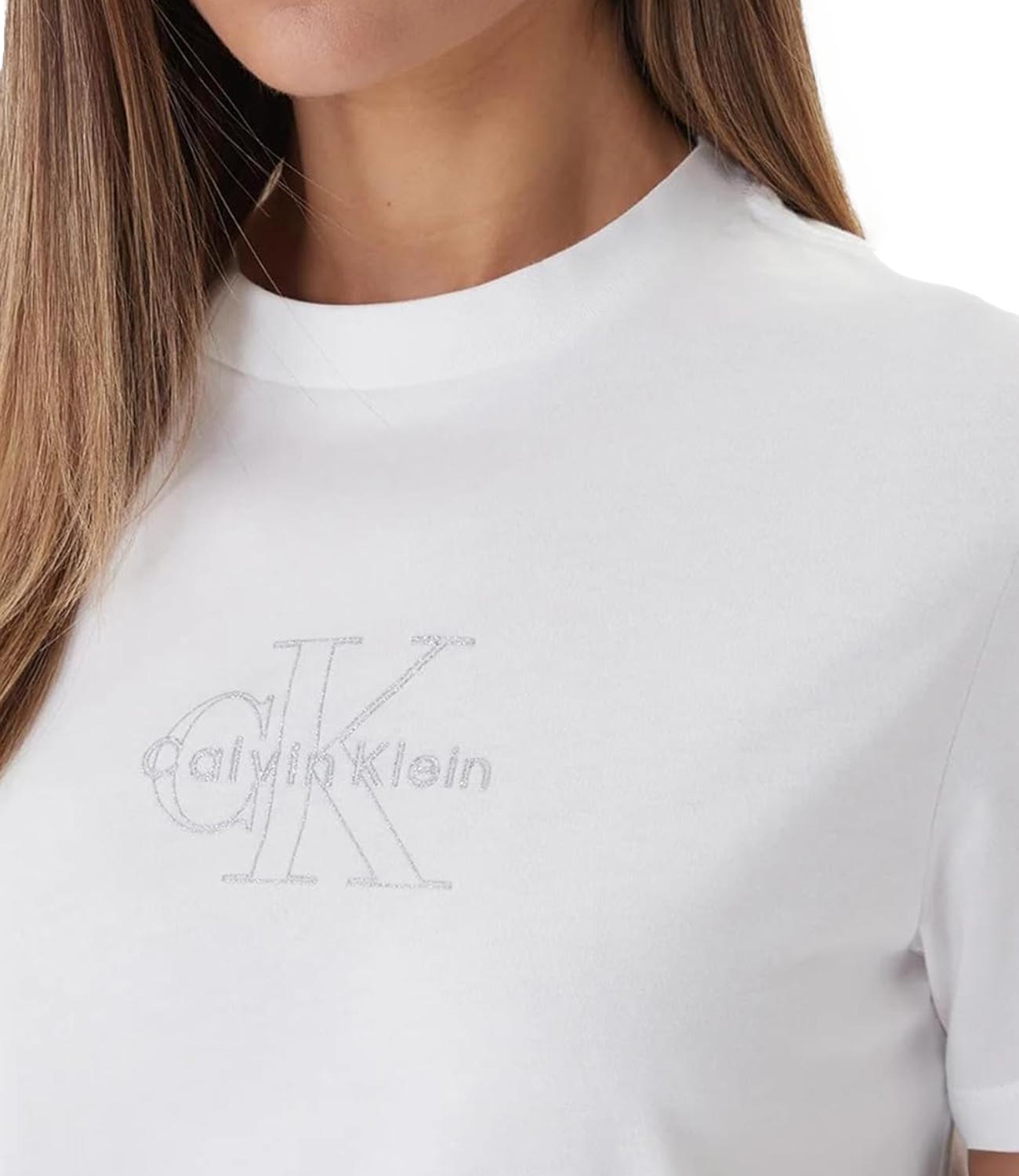 T-shirt Calvin Klein Jeans a maniche corte con logo monogramma centrale Bianca Donna