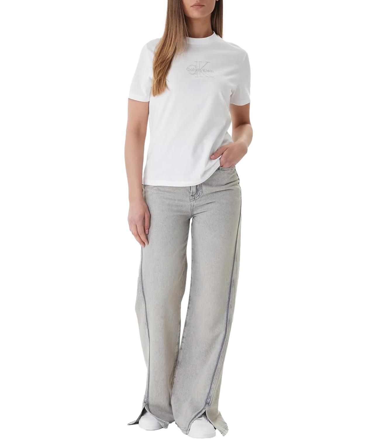T-shirt Calvin Klein Jeans a maniche corte con logo monogramma centrale Bianca Donna