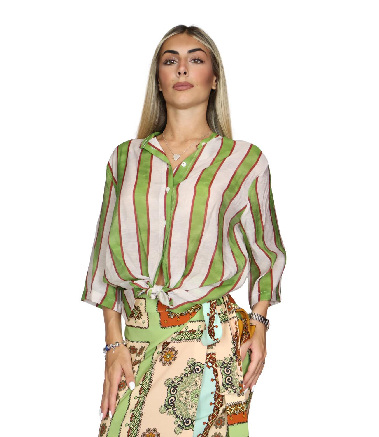 Dixie Camicia Riga Verde Donna