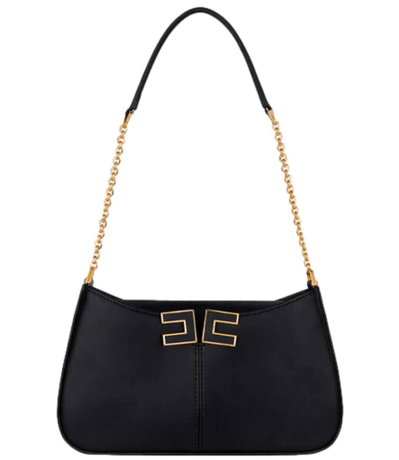 Borsa a spalla con dettaglio logo nero e oro