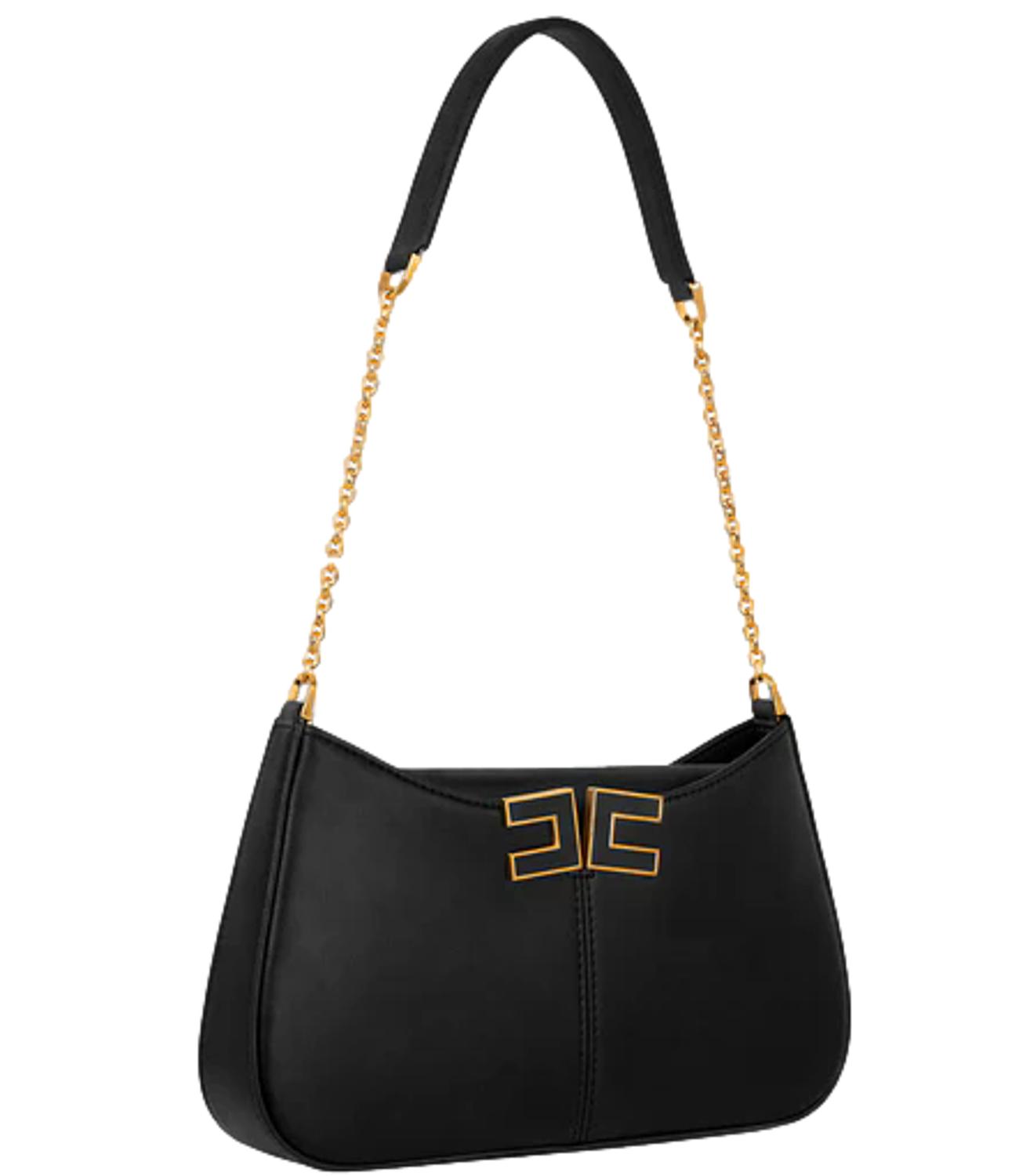 Borsa a spalla con dettaglio logo nero e oro