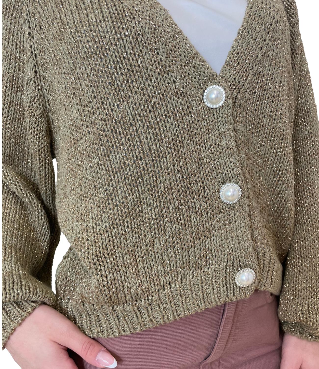 Have One Cardigan Lurex Kaki Donna