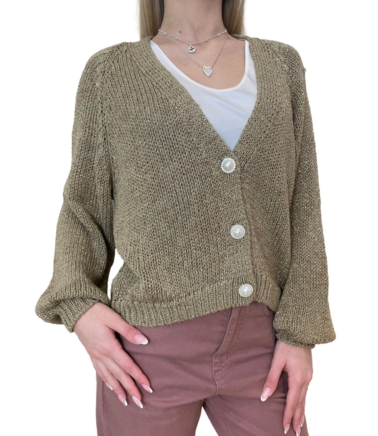 Have One Cardigan Lurex Kaki Donna